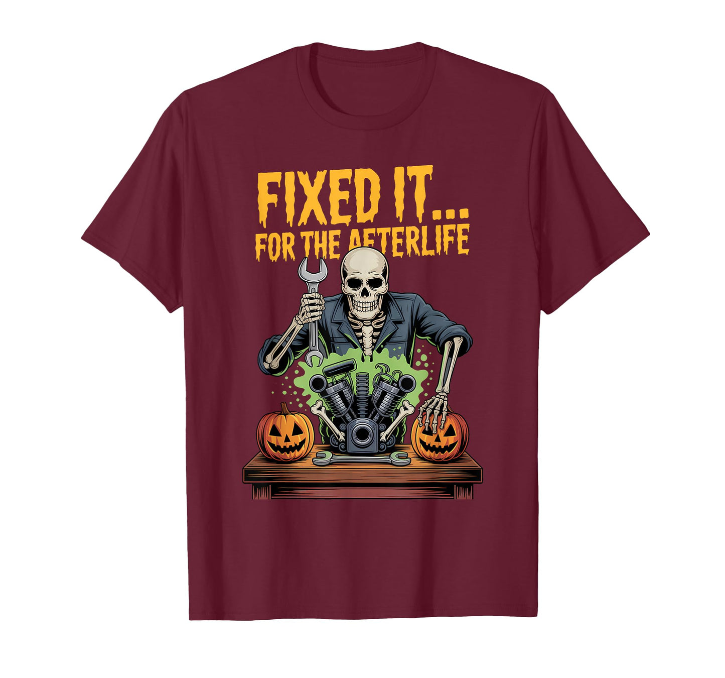 Skeleton Mechanic Halloween Funny Spooky Garage T-Shirt