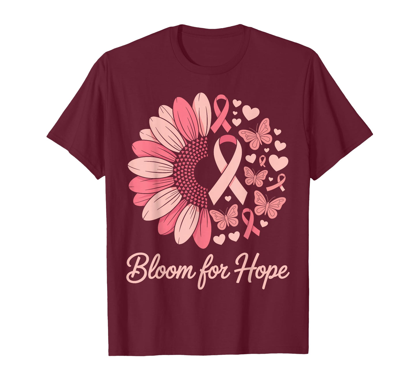 Bloom for Hope Pink Ribbon Sunflower Breast Cancer Support T-Shirt