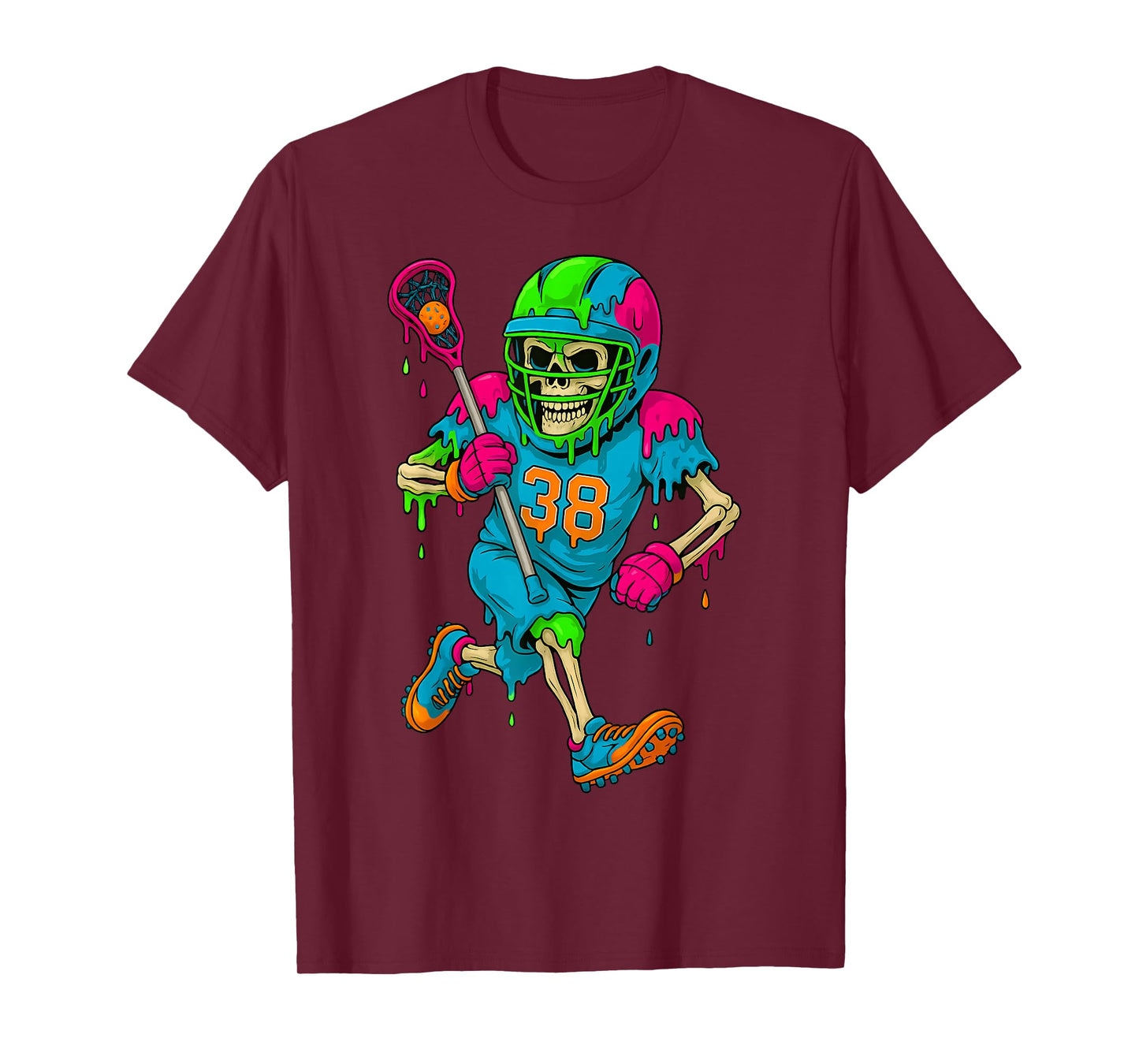 Colorful Skeleton Lacrosse Ice Cream Drip Player T-Shirt