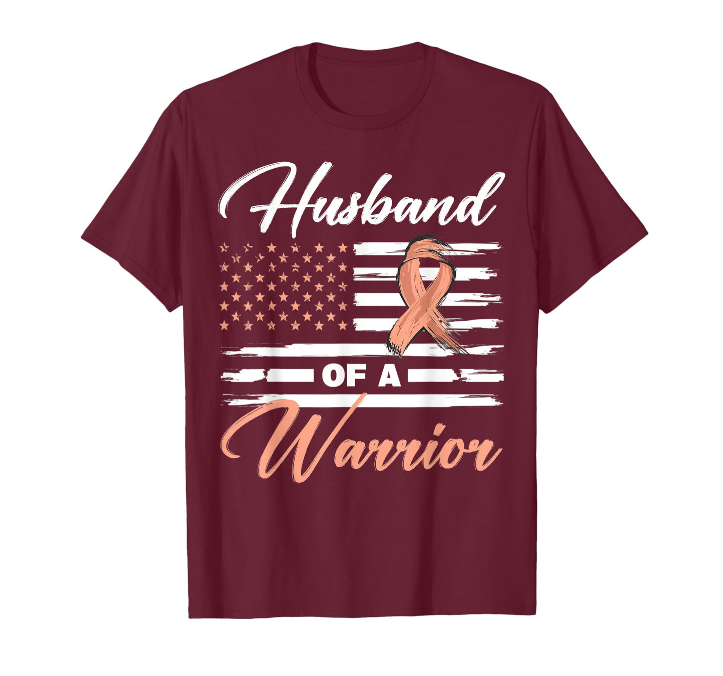 Husband Of A Warrior USA Flag Endometrial Cancer Awareness T-Shirt for Women Kids Men