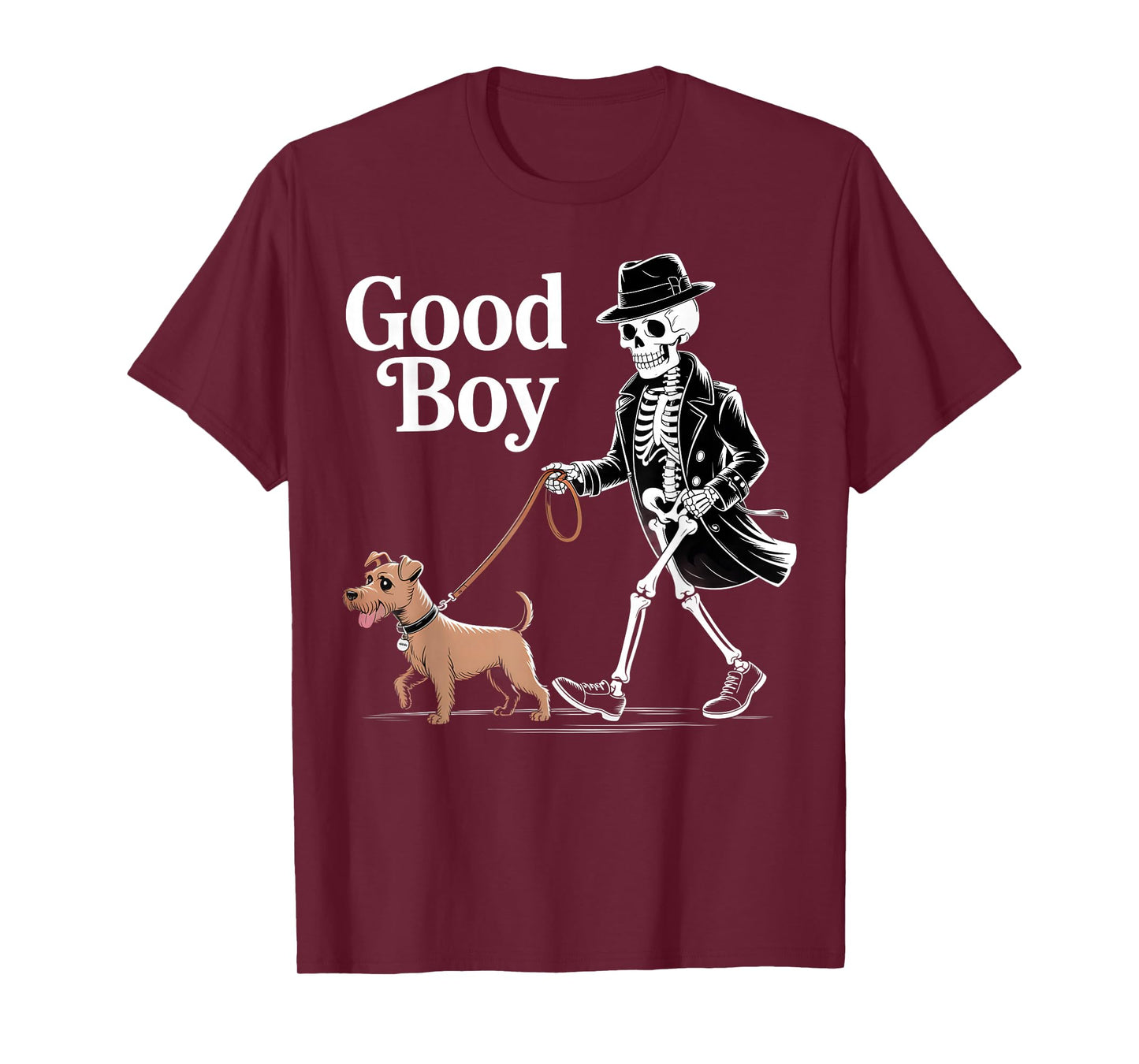 Good Boy Skeleton Dog Walker Funny Halloween Art T-Shirt