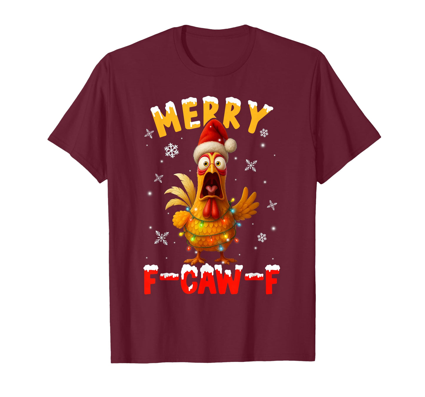 Merry F-Caw-F Chicken Christmas Snowflake Xmas Lights Pajama T-Shirt