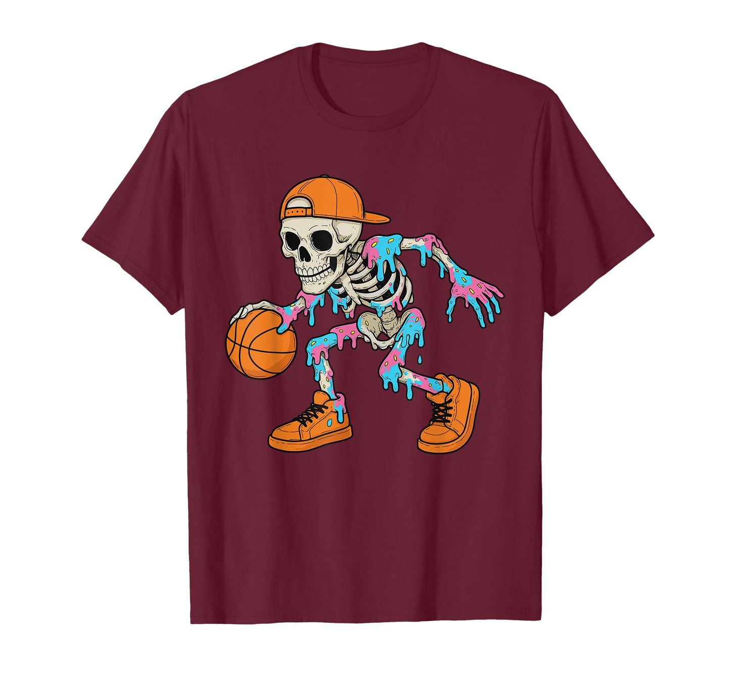 Funny Basketball Skeleton Drip Ice Cream Drip for Boys Youth T-Shirt