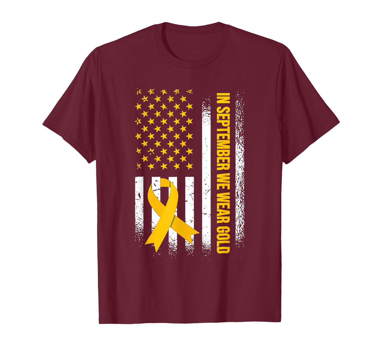 US Flag In September We Wear Gold Childhood Cancer Awareness T-Shirt
