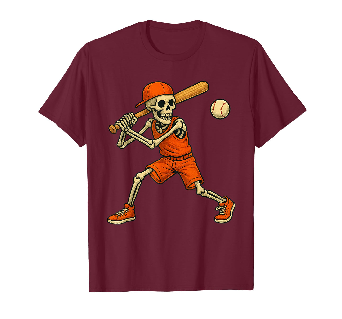 Baseball Skeleton Halloween Spooky Boys Baseball Player T-Shirt