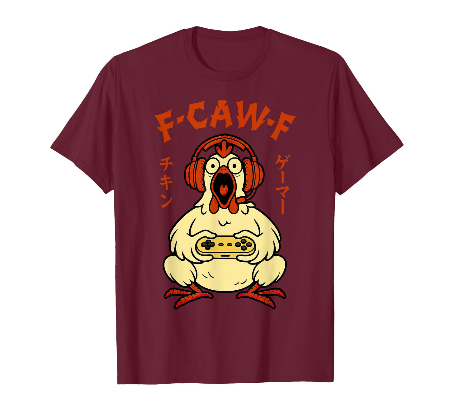 F-Caw-F Chicken Gamer Funny Graphic Tee Japanese Gaming Meme T-Shirt