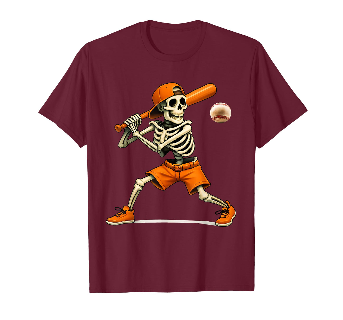 Funny Skeleton Batting Baseball Halloween Boys Men Kids T-Shirt