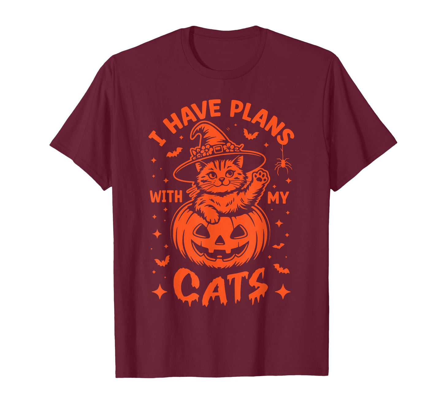 Sorry I Have Plans with My Cats Pumpkin Halloween Cat Witch T-Shirt