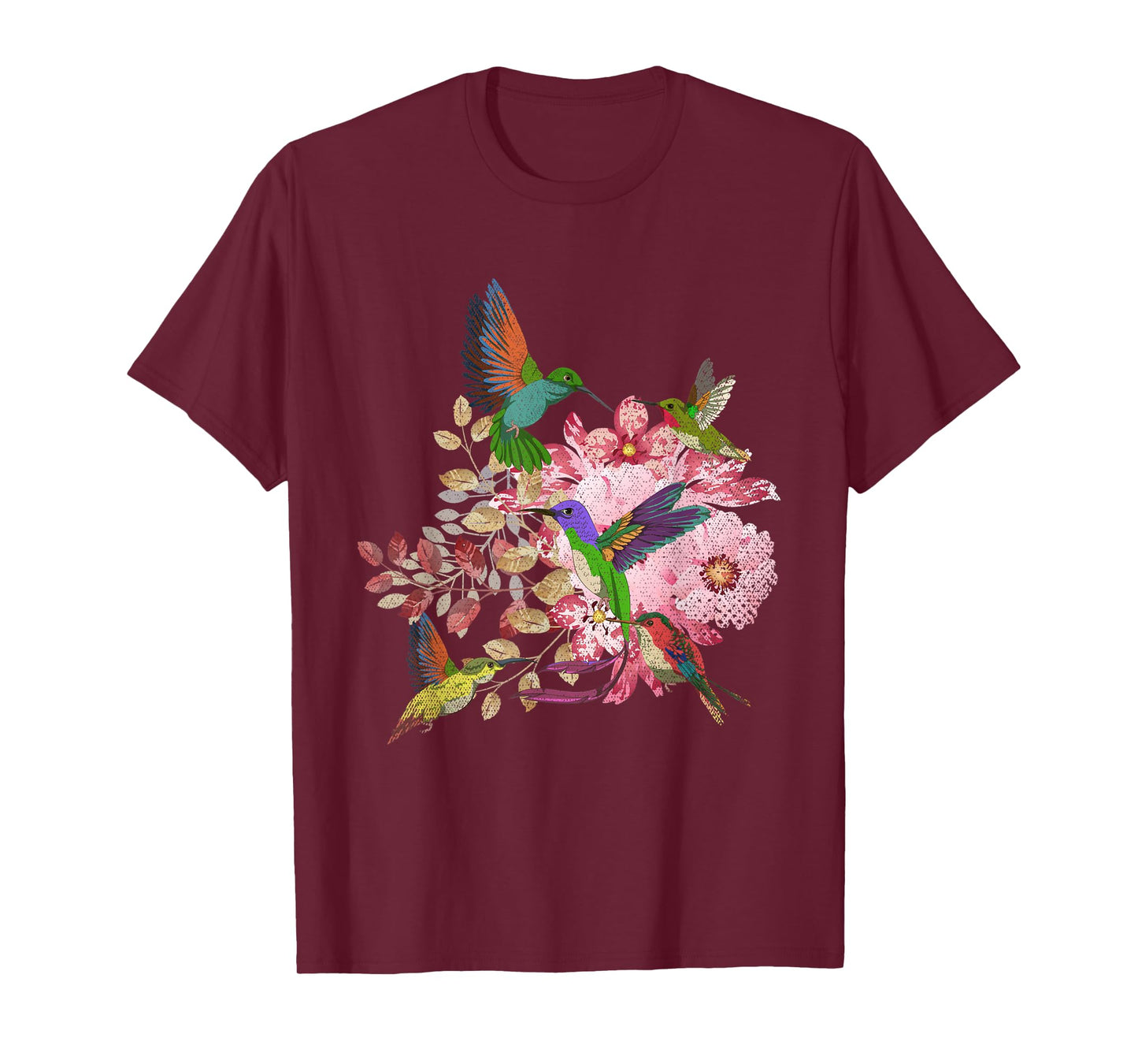Floral Pretty Bird Flowers Animal Lover Vintage Hummingbird T-Shirt