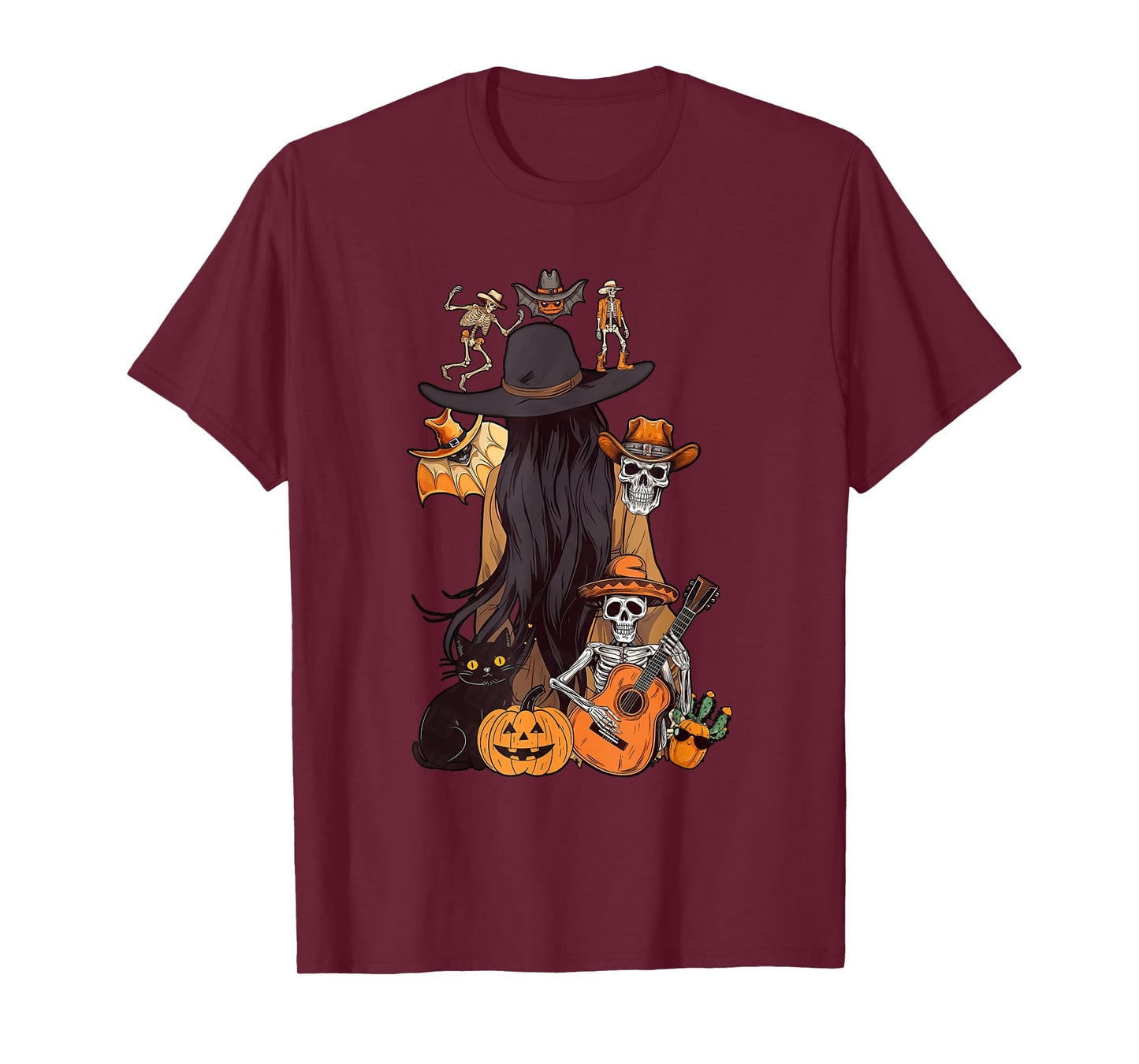 Skeleton Western Collage Halloween Cowboy Pumpkin Ghost Wild T-Shirt