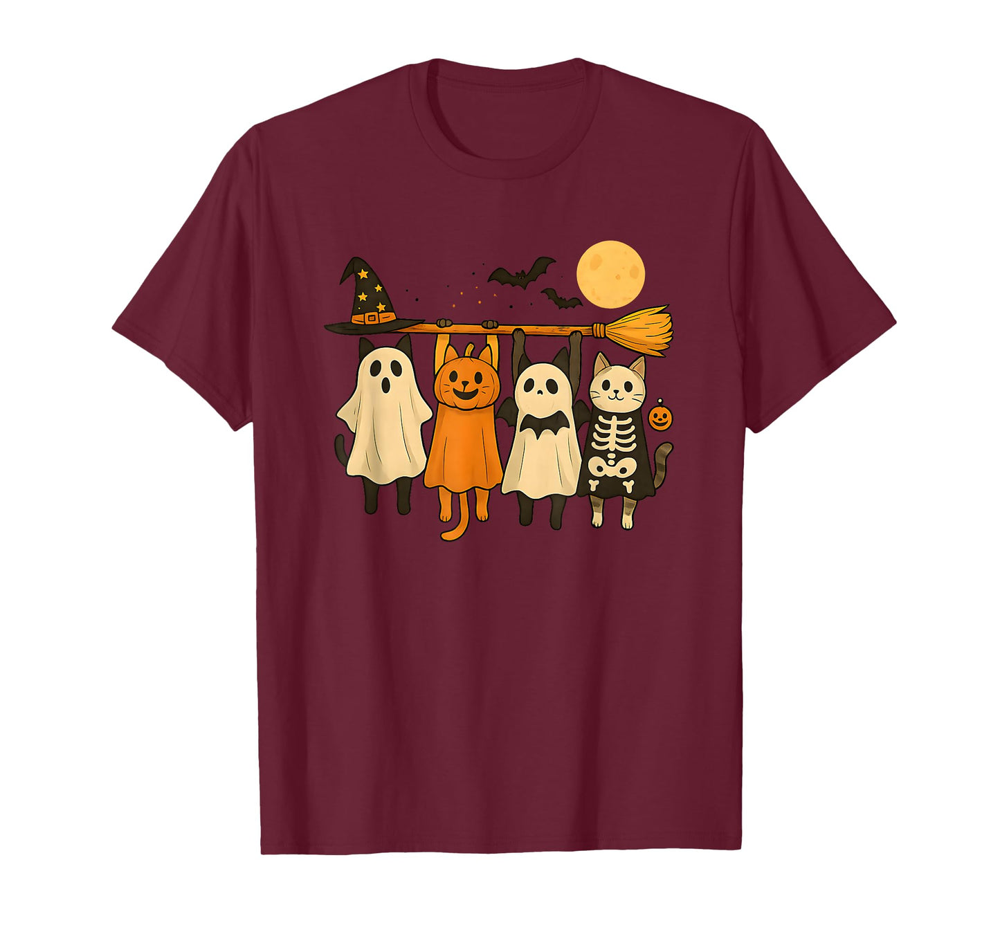 Cute Halloween Cat Ghost Pumpkin Skeleton T-Shirt