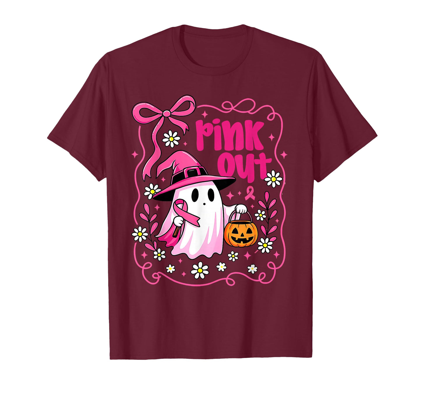 Pink Out Breast Cancer Ghost Pink Ribbon Women Mom Girls T-Shirt
