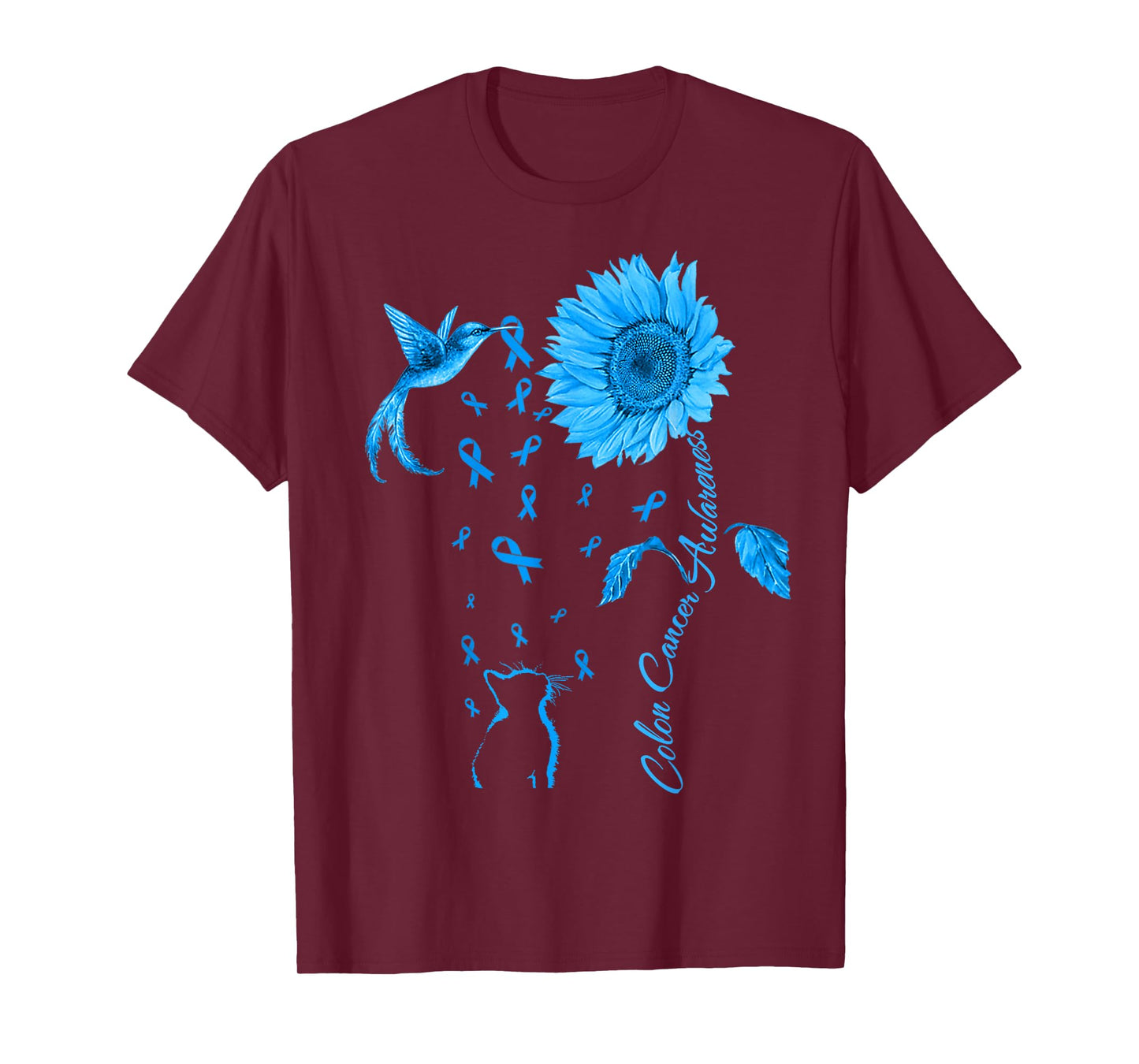 Colon Cancer Awareness Colorectal Blue Ribbon Sunflower T-Shirt