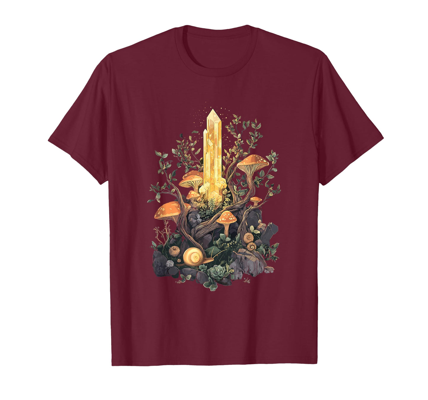 Crystal with Forest Mushrooms and Snails - Goblincore T-Shirt