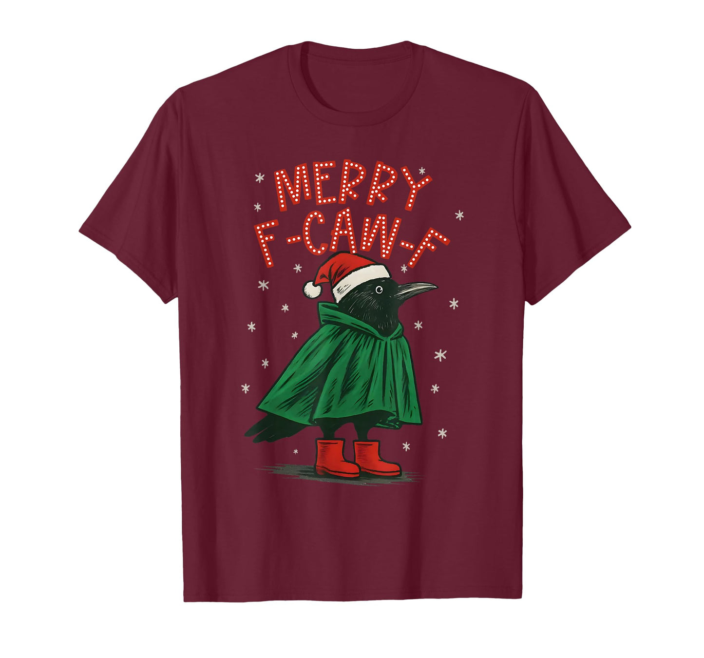 Funny Christmas F-Caw-F Holiday Cute Black Bird Santa Hat T-Shirt