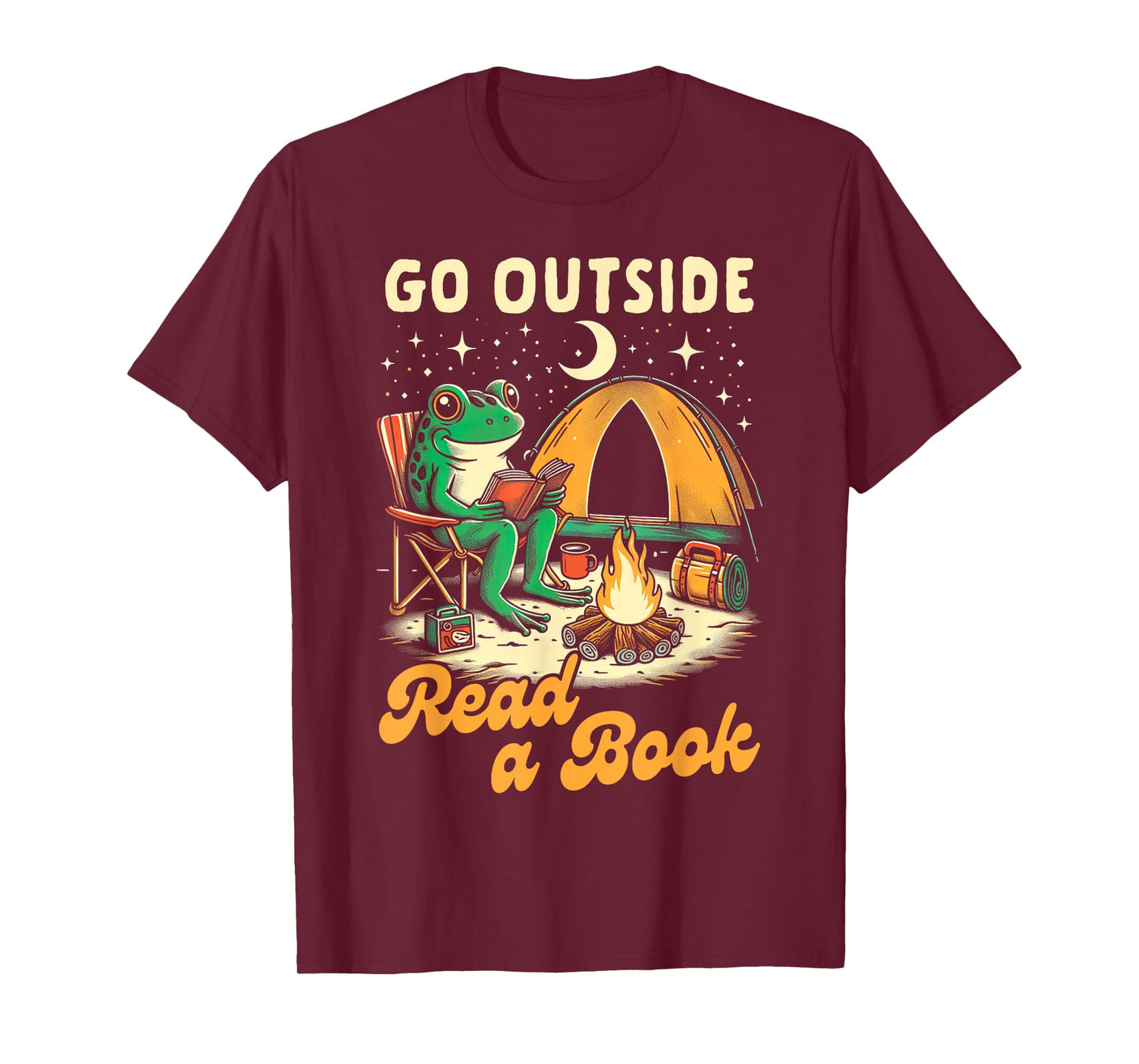 Camping Lover Camper Frog Reading Go Outside Reads A Book T-Shirt