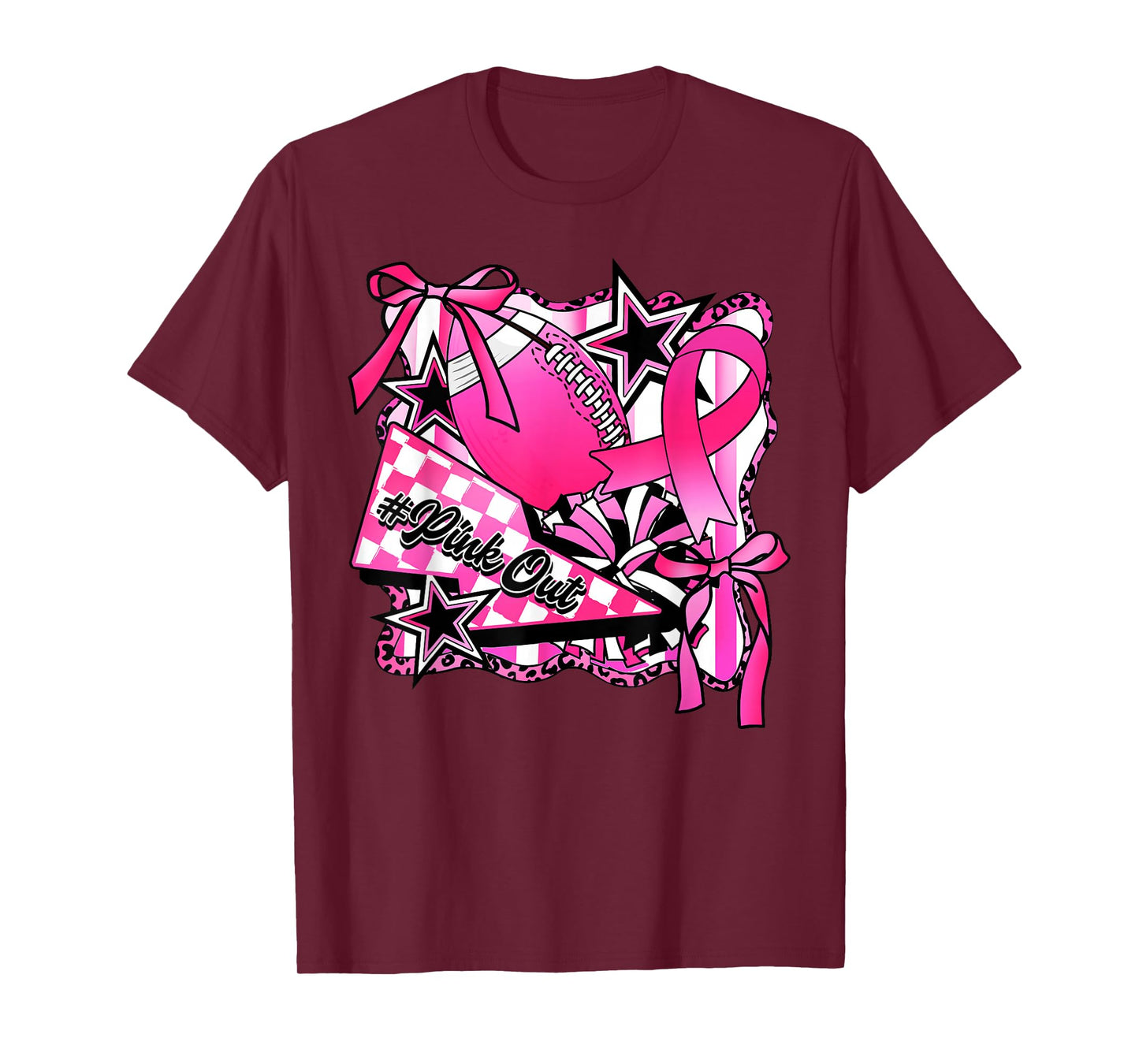 Pink Out Football Breast Cancer Awareness Support Ribbon T-Shirt