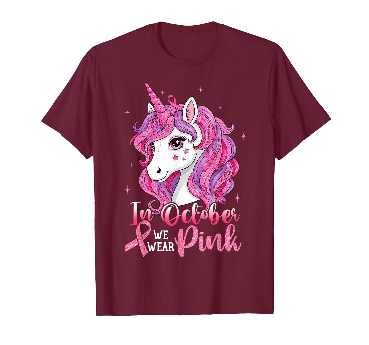 Unicorn In October We Wear Pink Breast Cancer Girl Women T-Shirt
