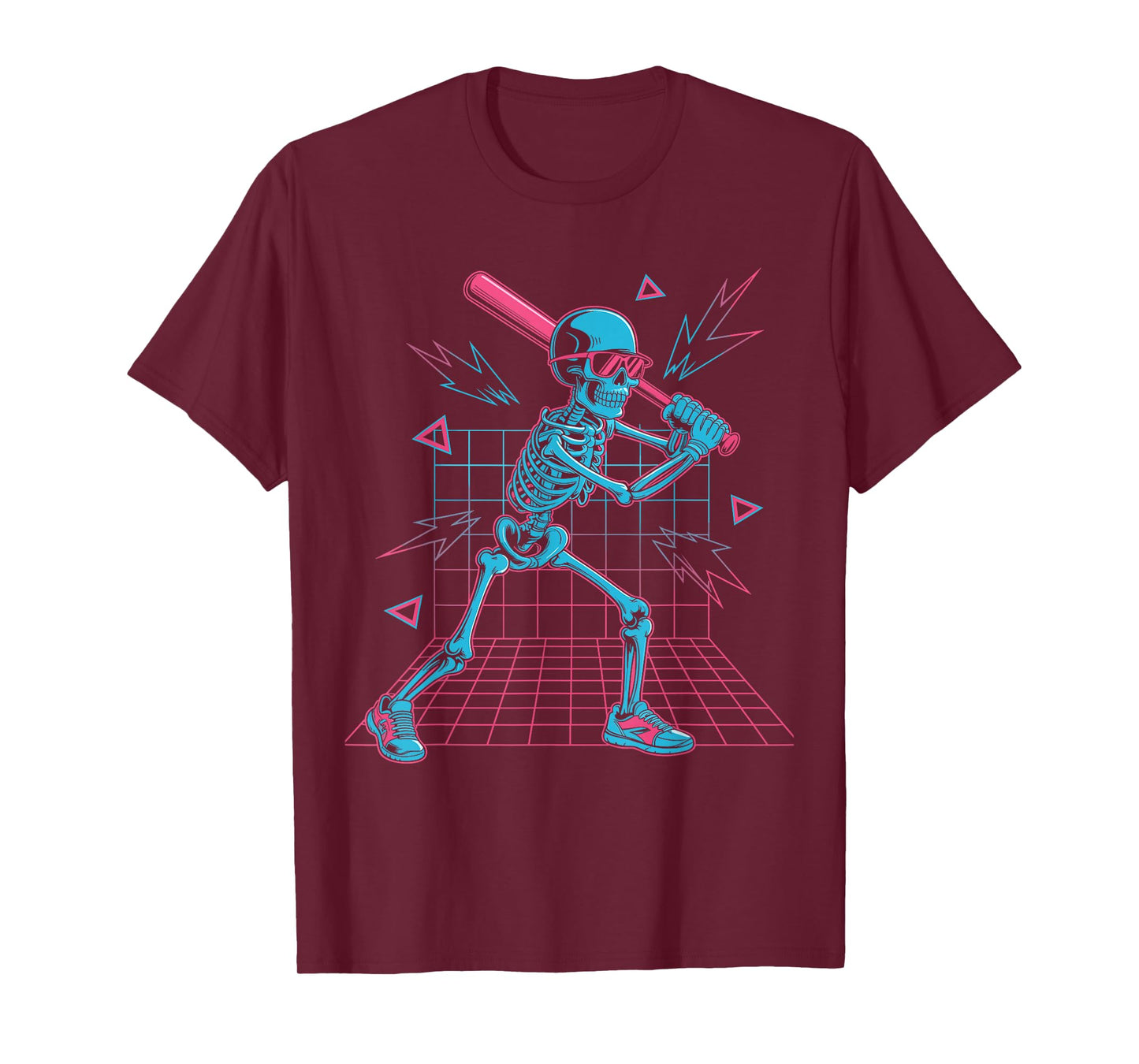 Retro 80s Skeleton Baseball Graphic Halloween Vaporwave T-Shirt