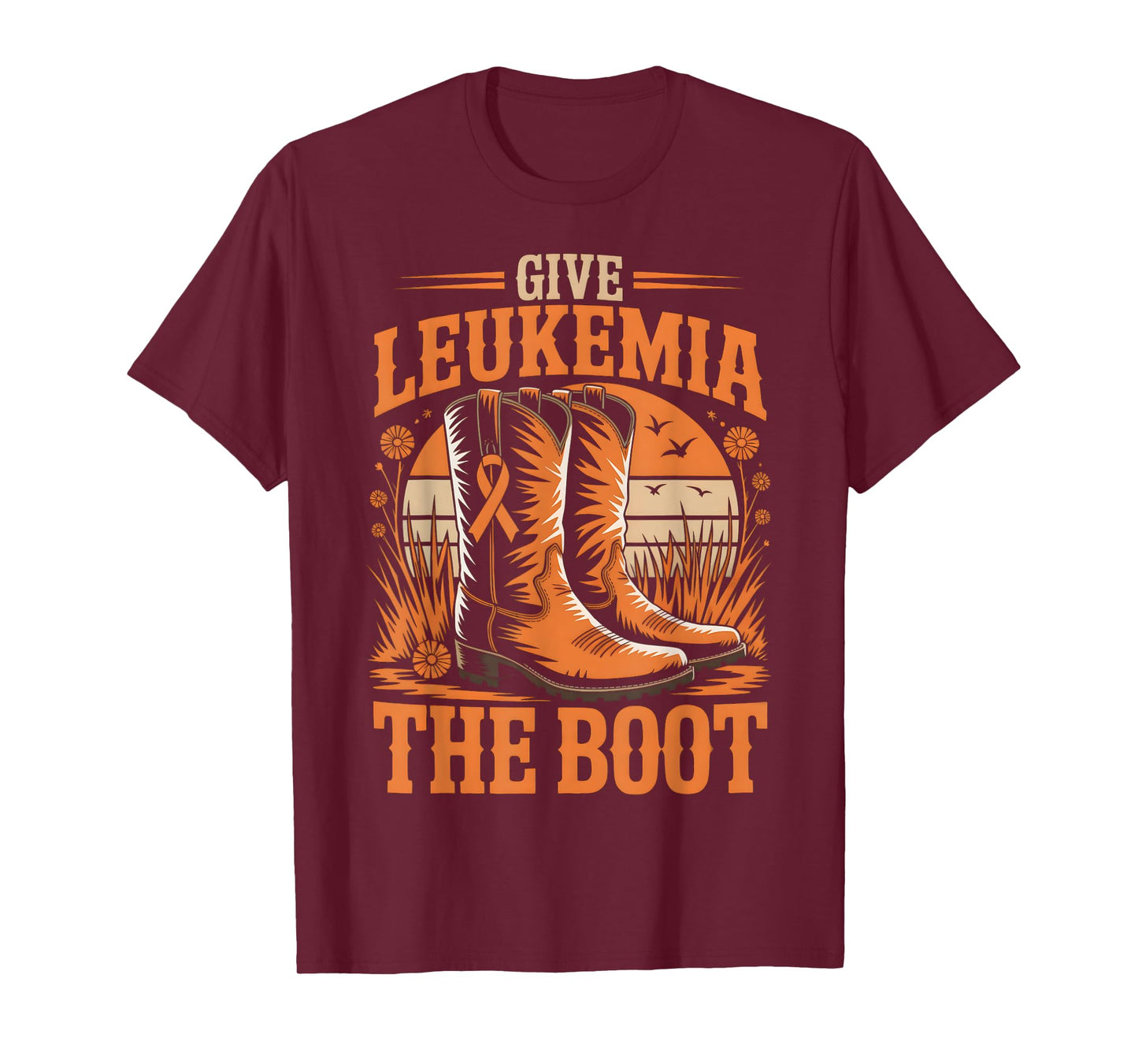 Retro Give Leukemia Cancer The Boot Cowgirl Cancer Awareness T-Shirt