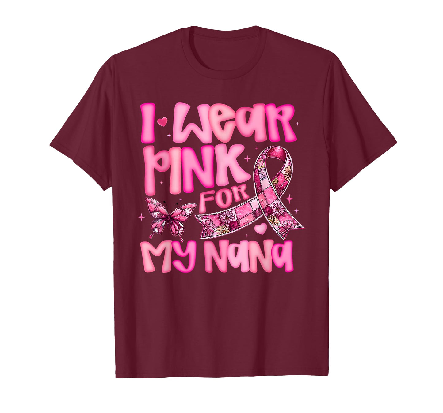 I Wear Pink for My Nana Breast Cancer Awareness Butterfly T-Shirt