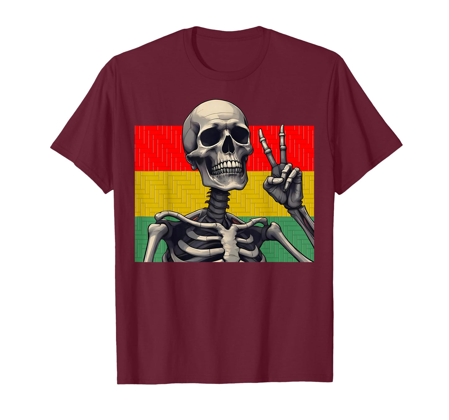 Skeleton Hand Peace Sign, Red Gold and Green Skeleton Peace T-Shirt