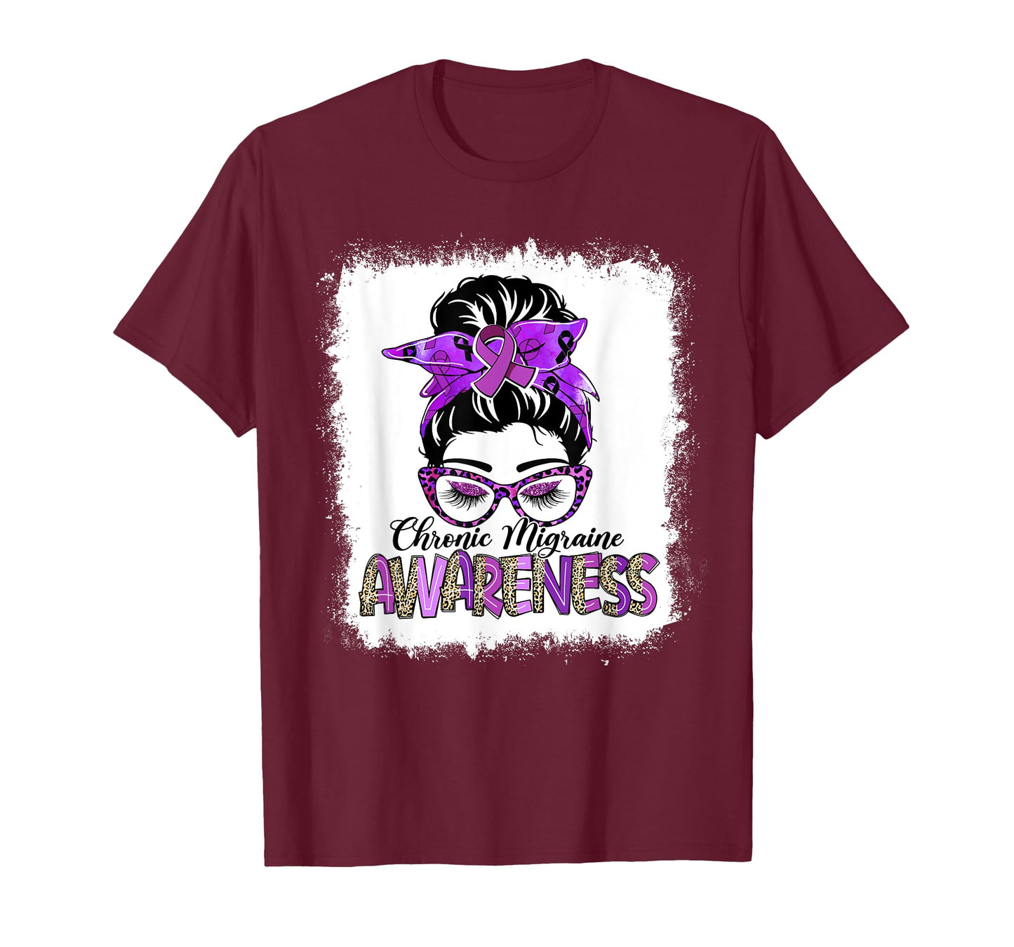 Messy Bun Purple Ribbon Chronic Migraine Awareness Gifts T-Shirt