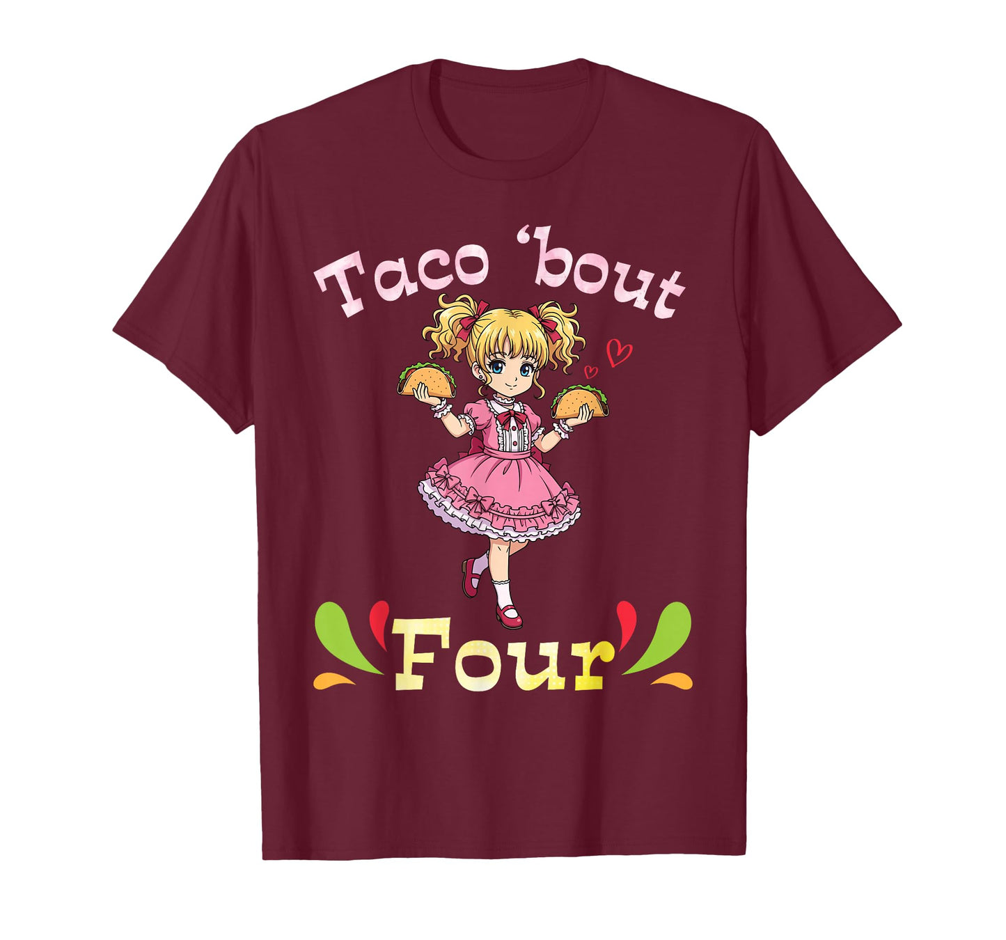 Cute Girl Holding Tacos I Taco Bout Four Years Old Birthday T-Shirt