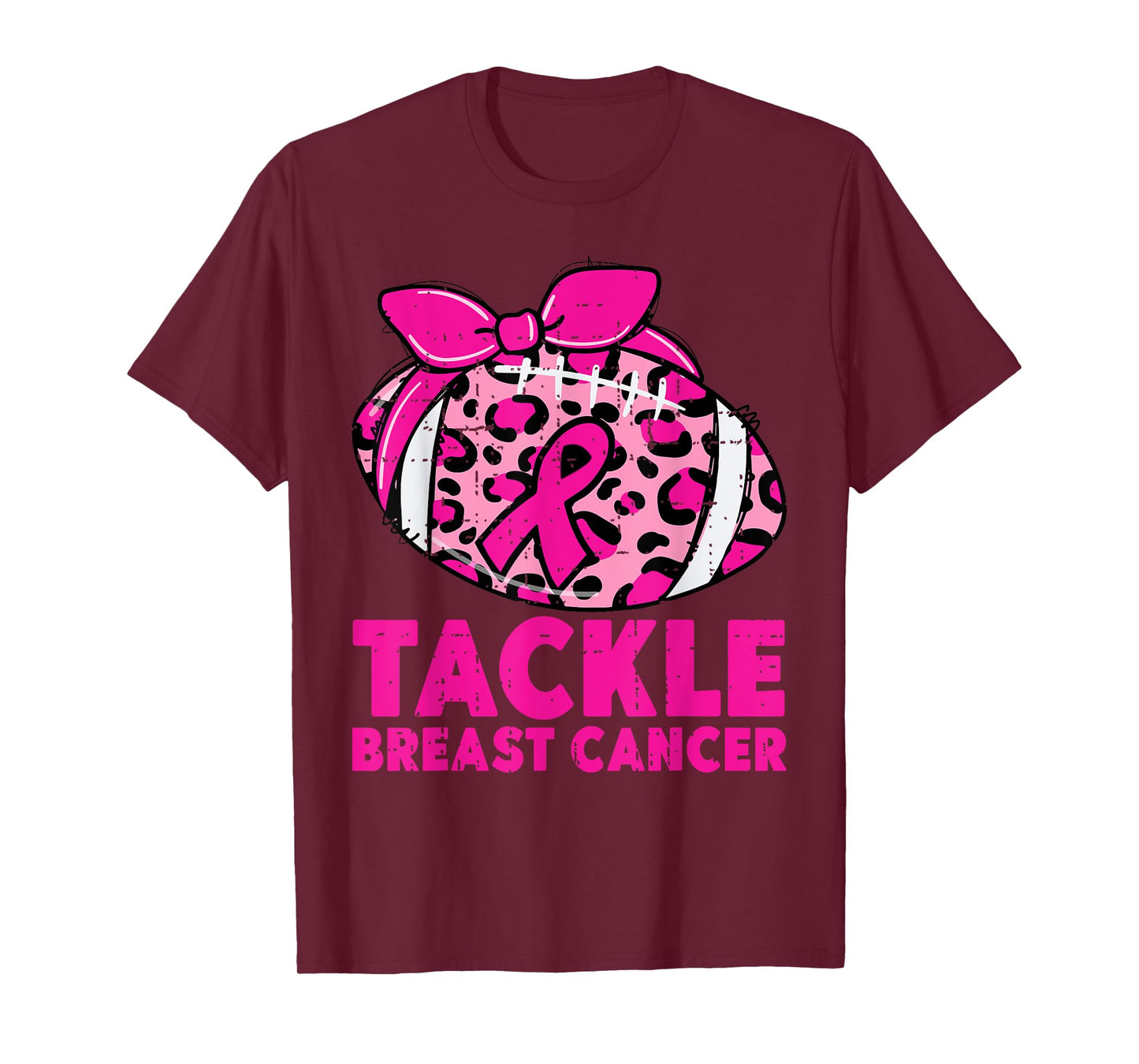 Tackle Breast Cancer Awareness Leopard Football Pink Ribbon T-Shirt