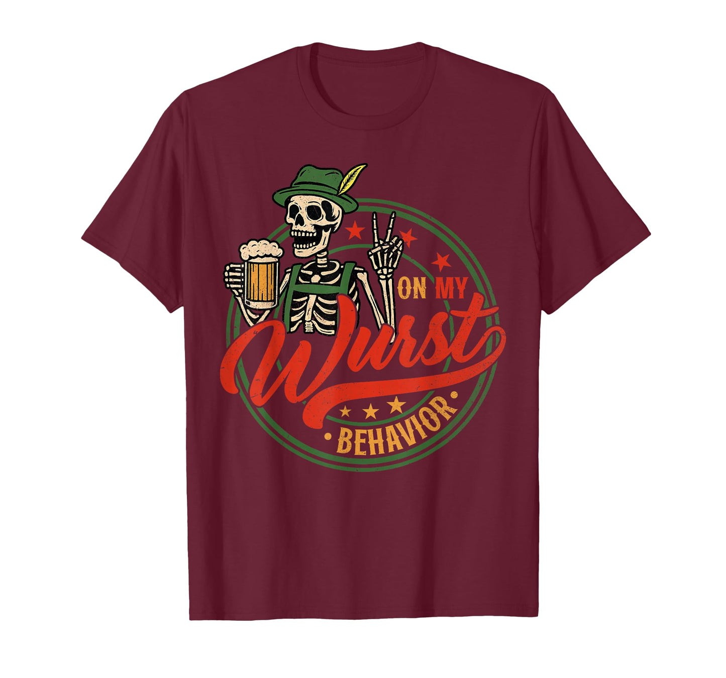 Oktoberfest On My Wurst Behavior German Beer Skeleton Men T-Shirt