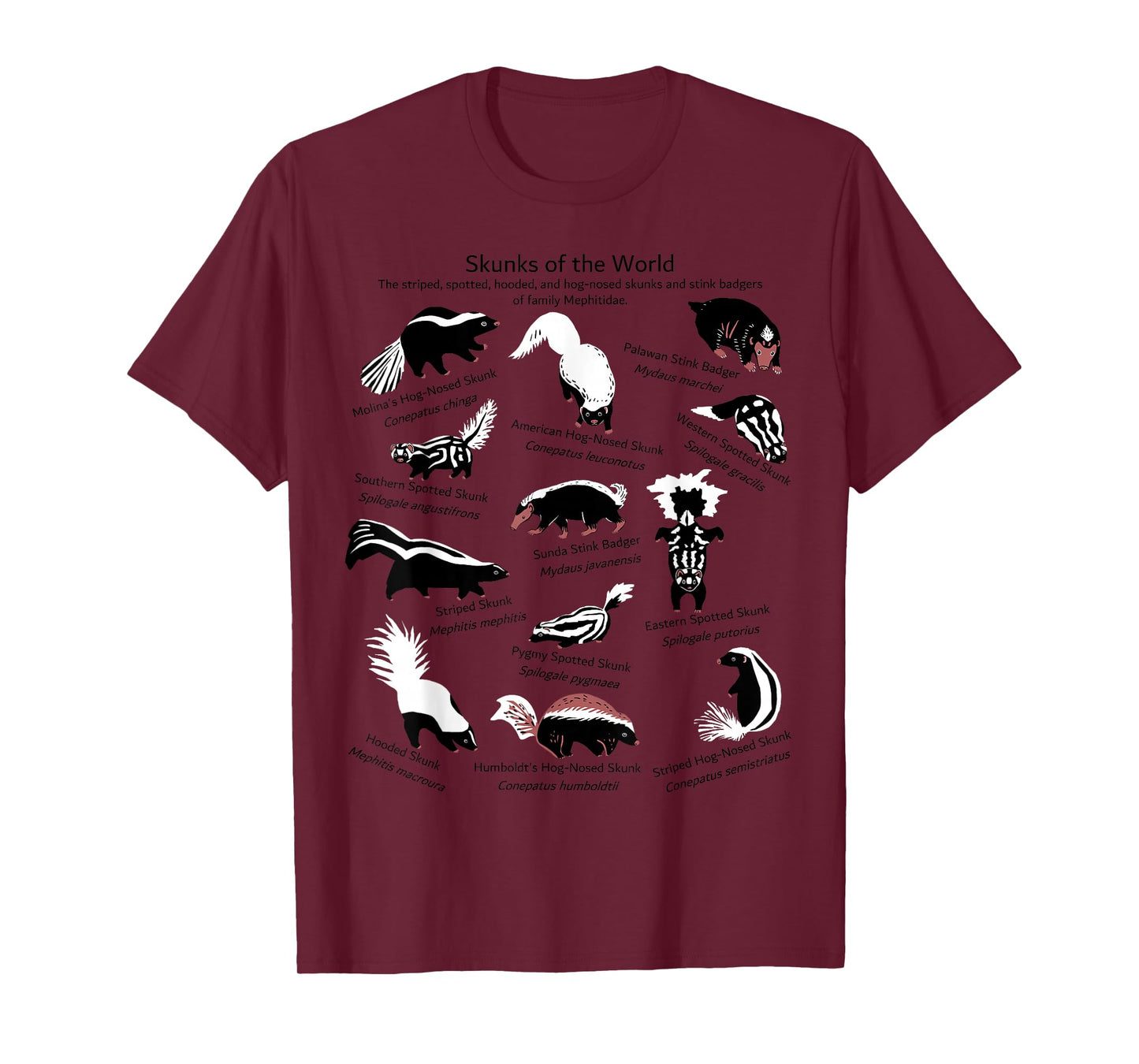 Skunks of the World: Species of Mephitidae T-Shirt
