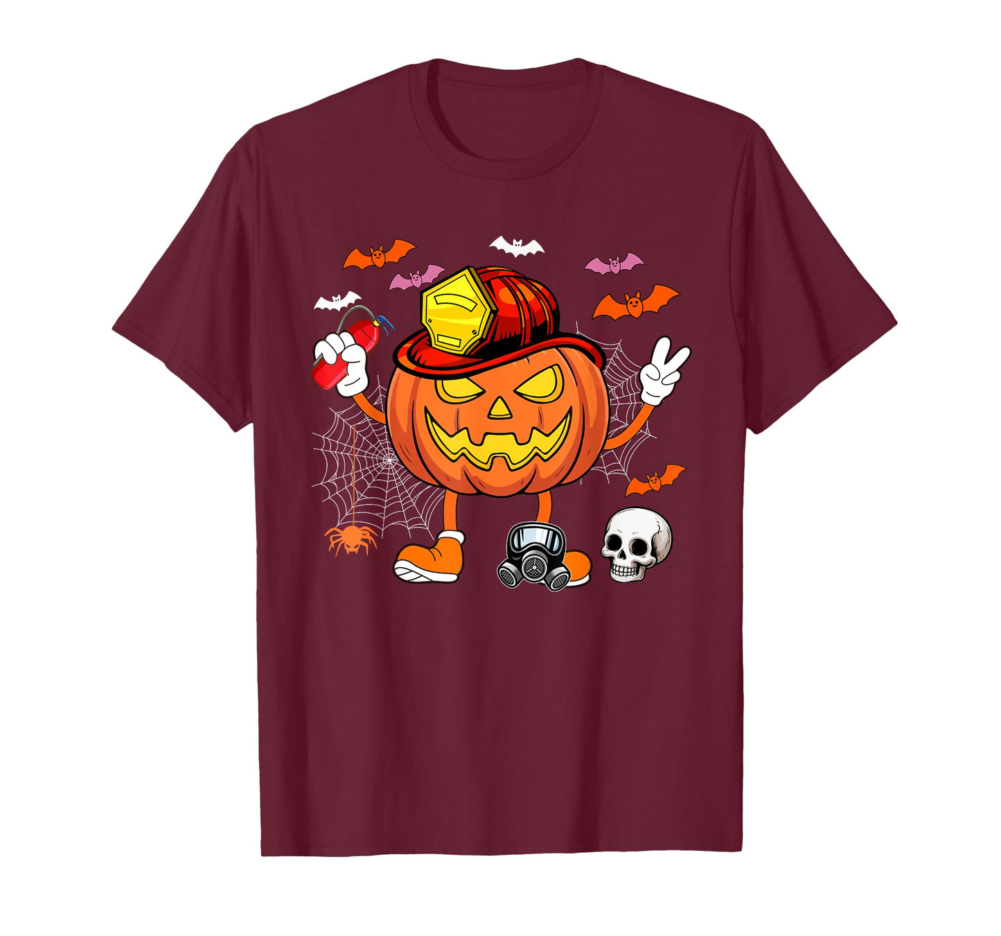 Firefighter Job Horror Carved Pumpkin Halloween Costume Team T-Shirt