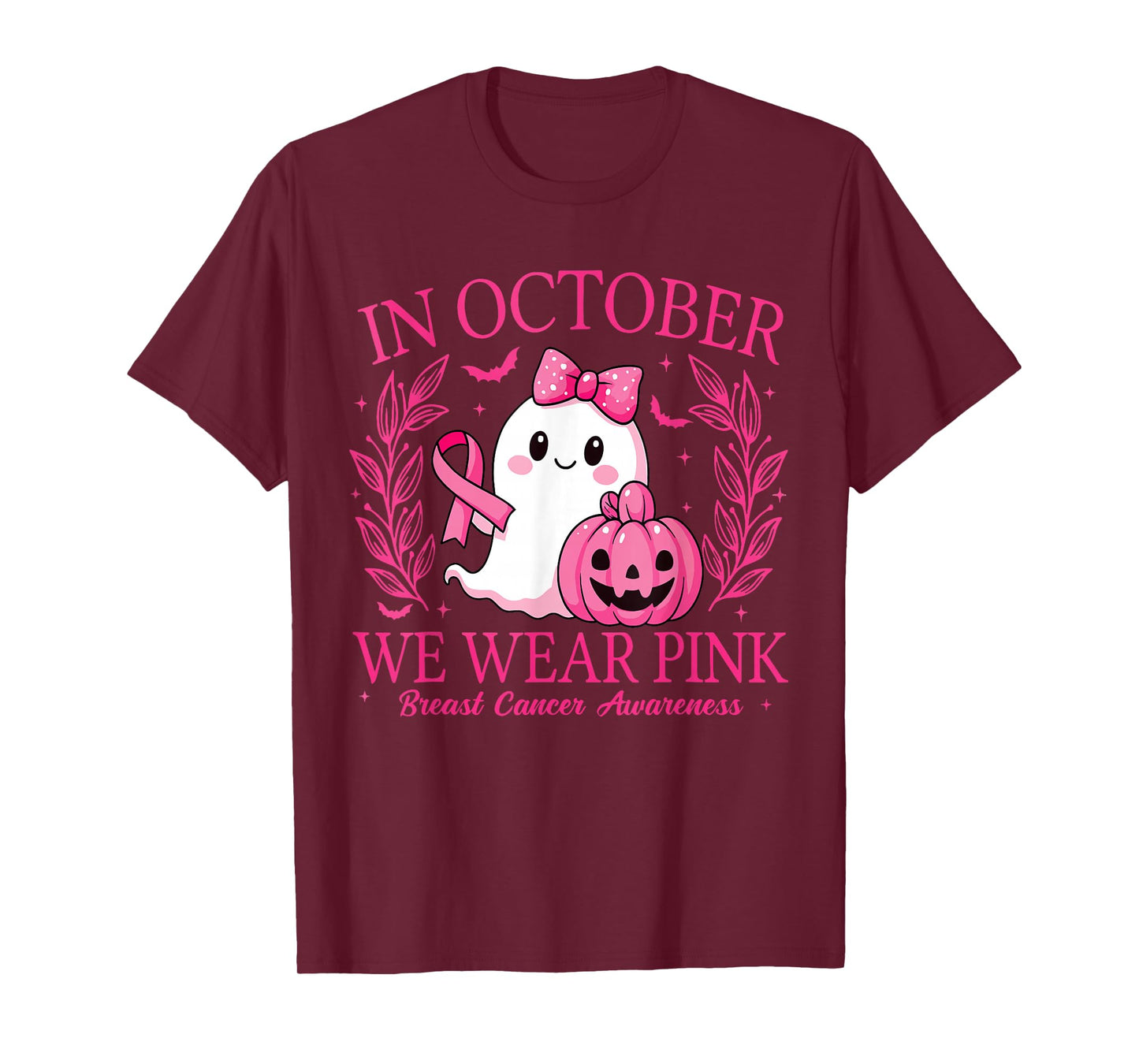 in October We Wear Pink Breast Cancer Awareness Halloween T-Shirt