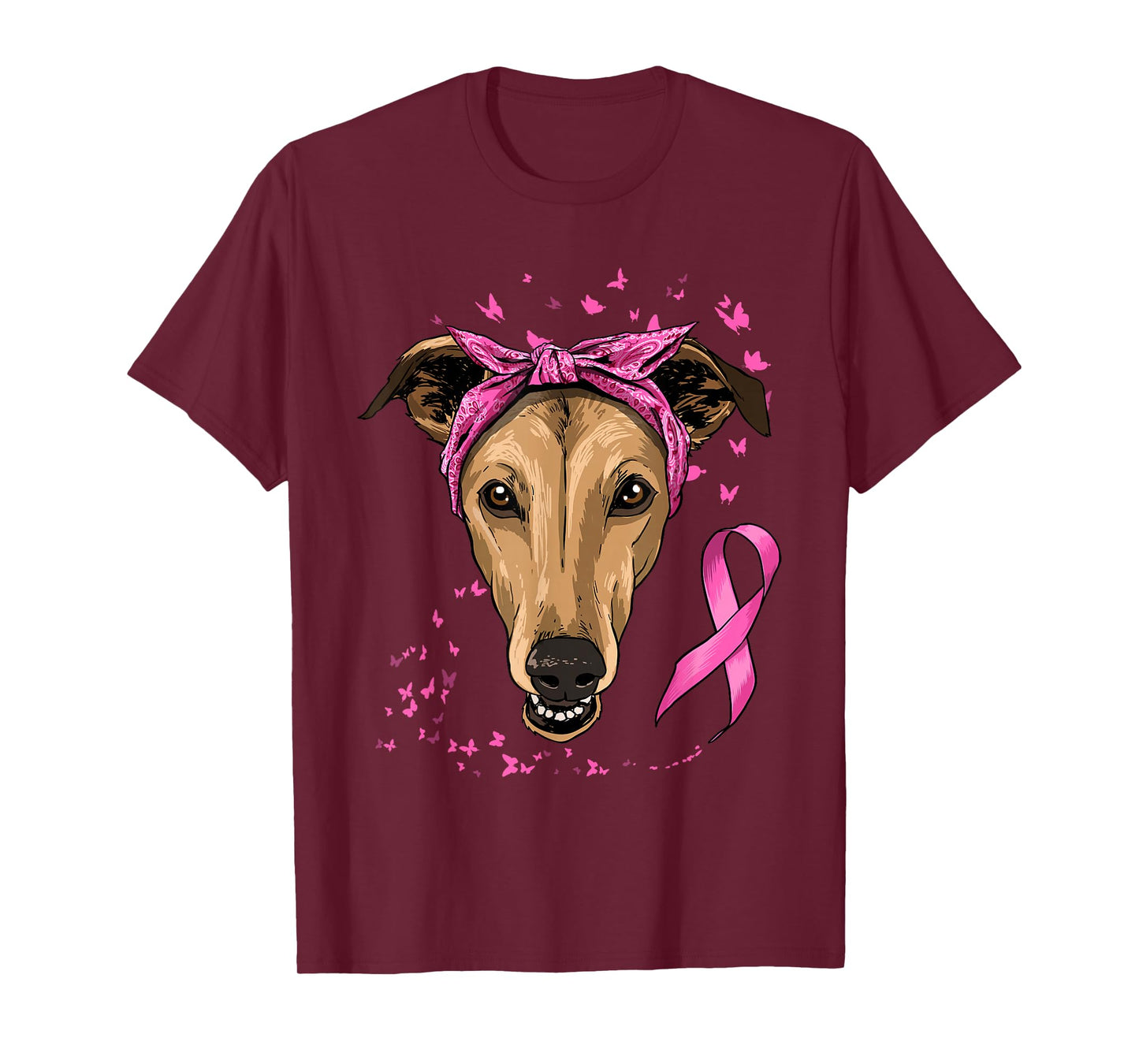 Greyhound Pink Ribbon Breast Cancer Awareness Survivor T-Shirt