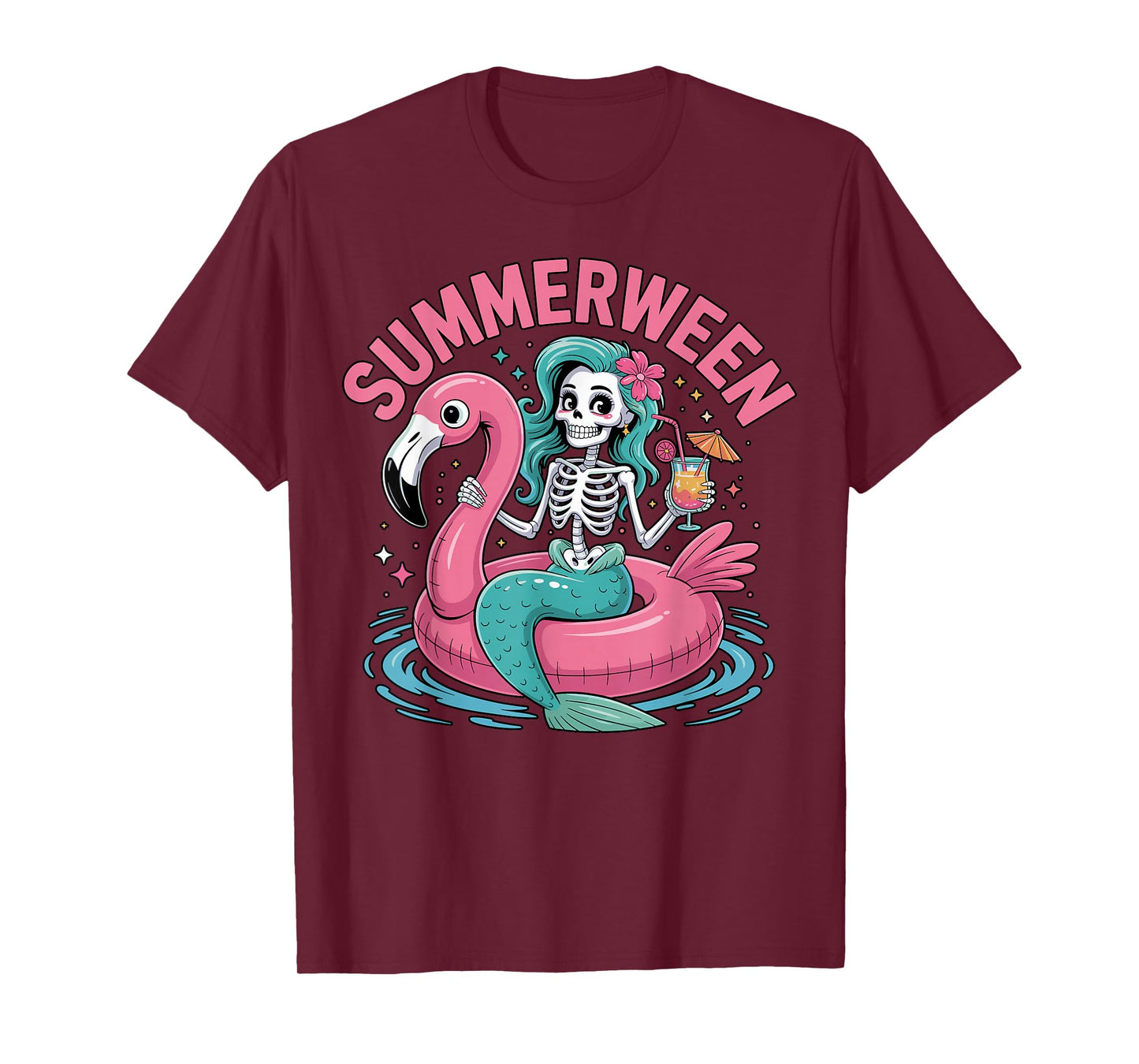 Halloween Summerween Skeleton Flamingo Pool T-Shirt