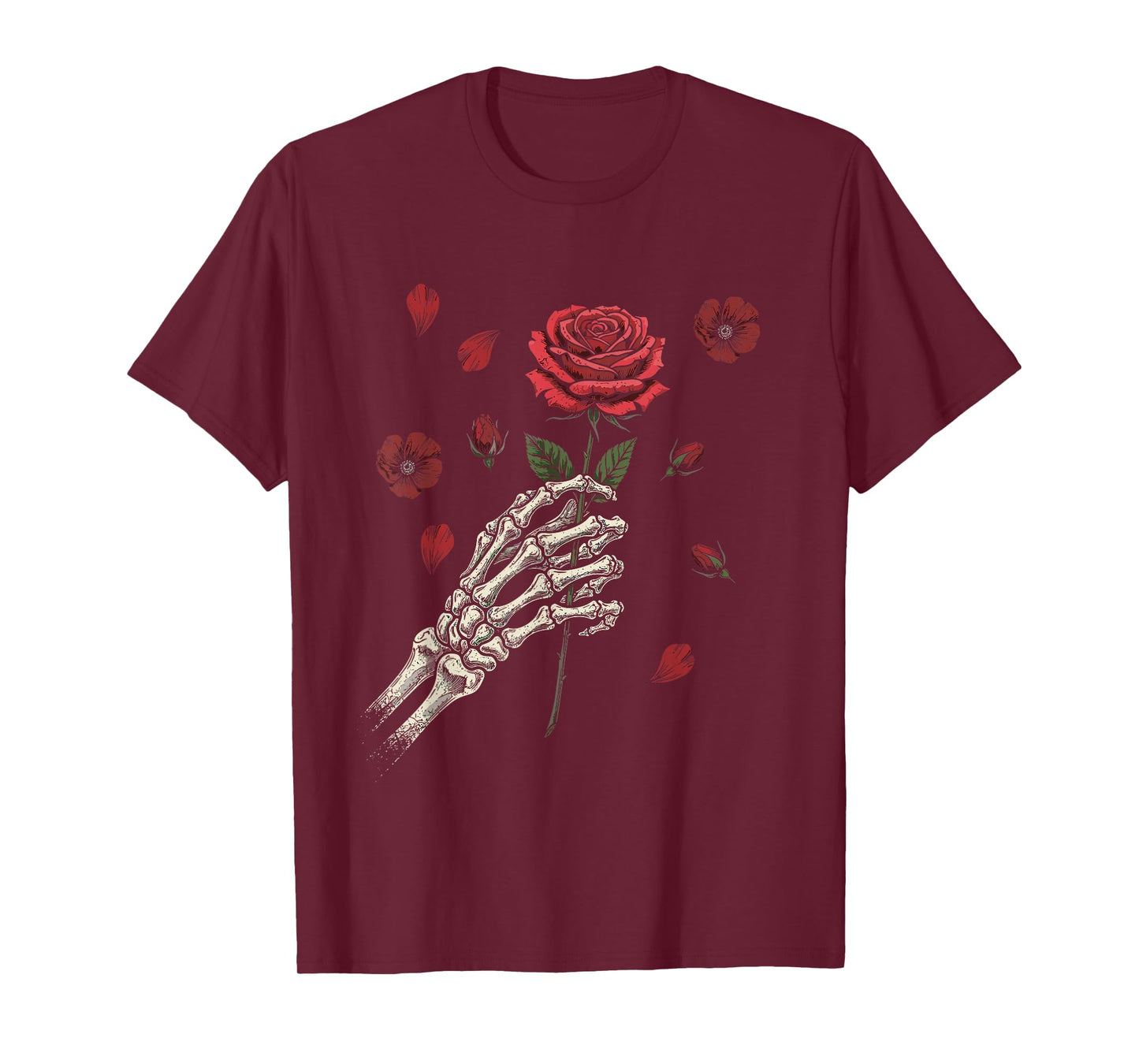 Skeleton Hand with Red Rose Funny Halloween T-Shirt