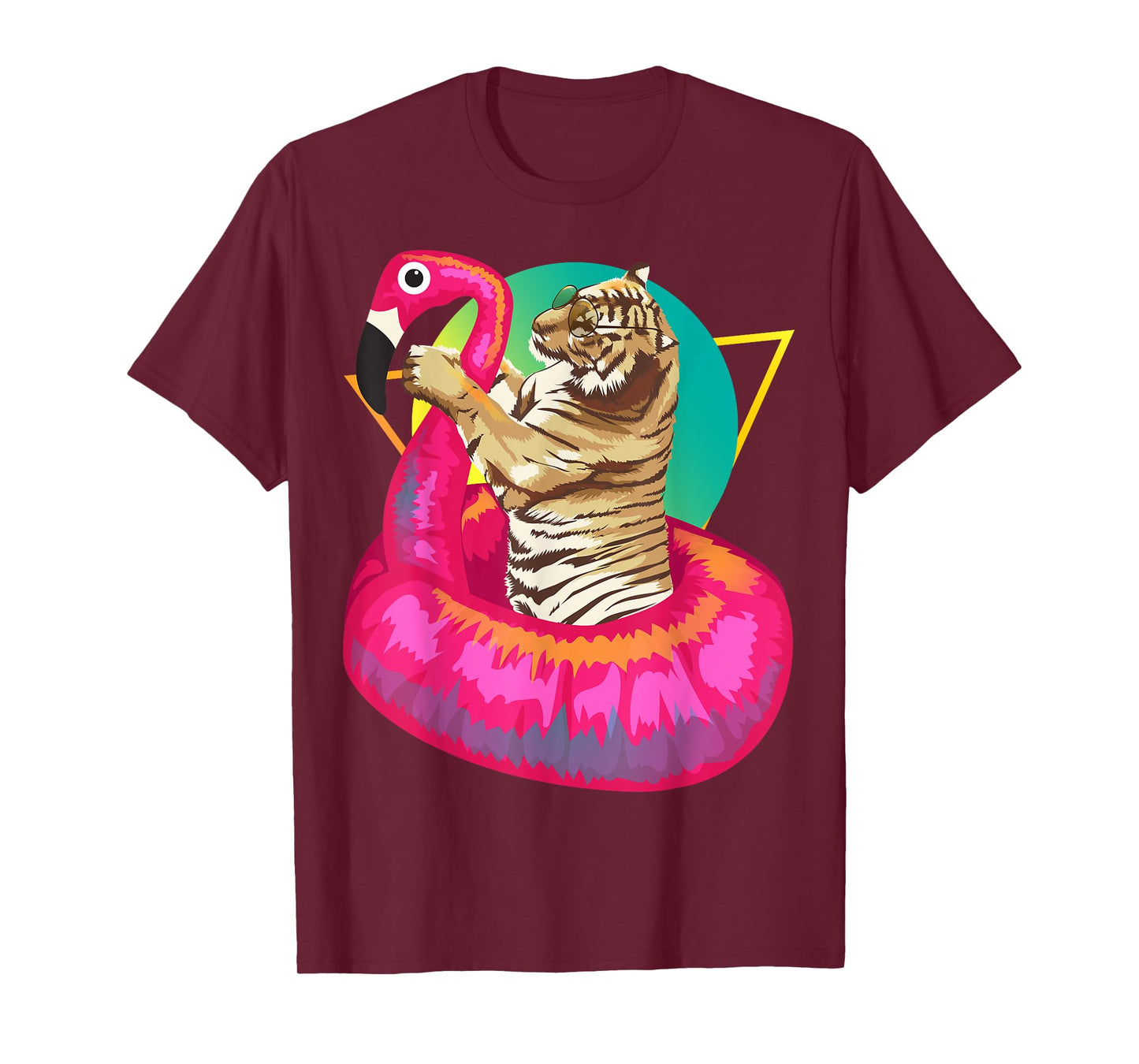 Cool Unique Tiger Chilling In Floating Flamingo Gift T-Shirt