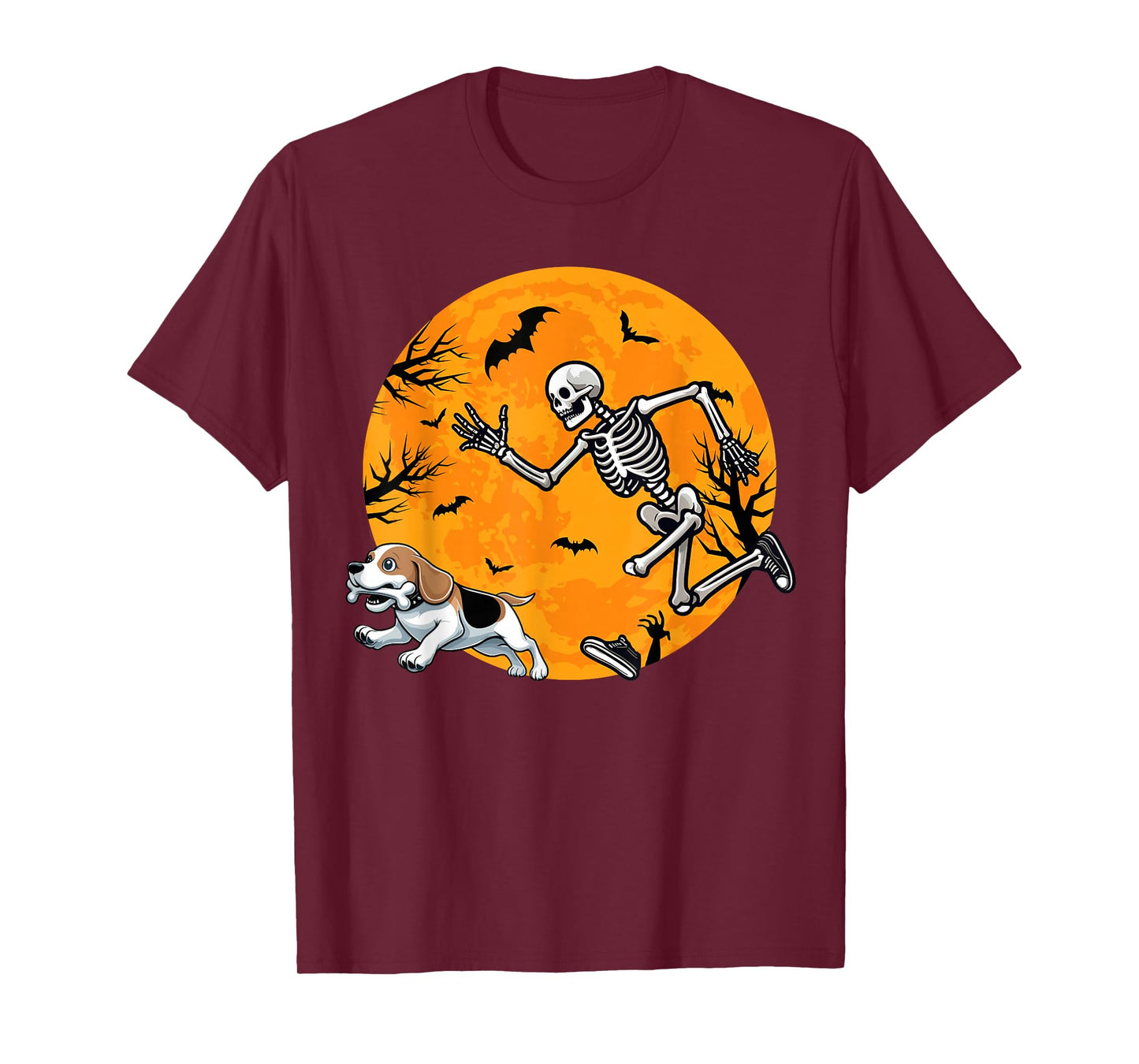 Halloween Dog Skeleton Chasing Dog Halloween Beagle T-Shirt