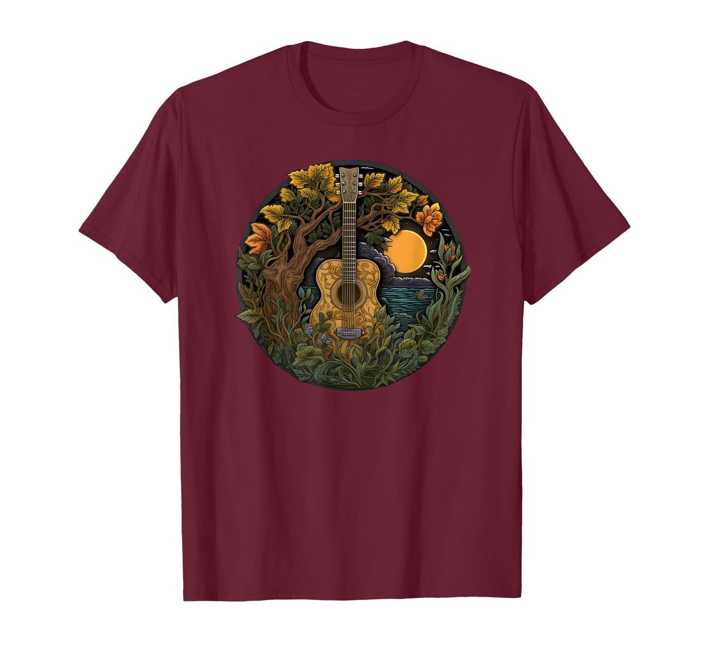 Acoustic Guitar Tree Guitarist Landscape Nature Music Lover T-Shirt