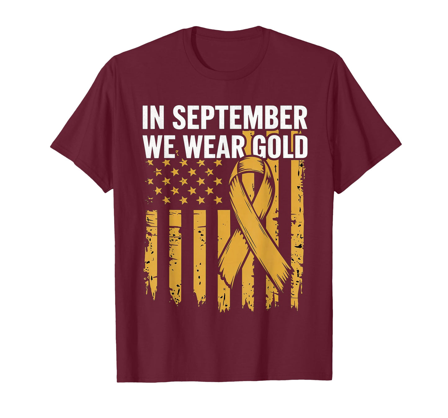 In September We Wear Gold Childhood Cancer Awareness Us Flag T-Shirt