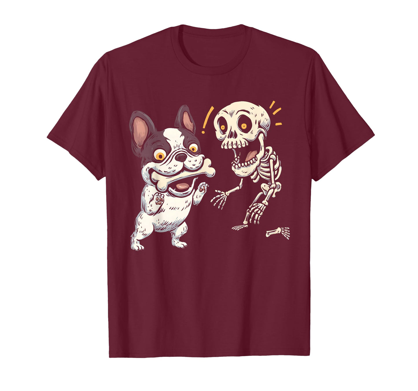 Funny Skeleton Chasing French Bulldog T-Shirt