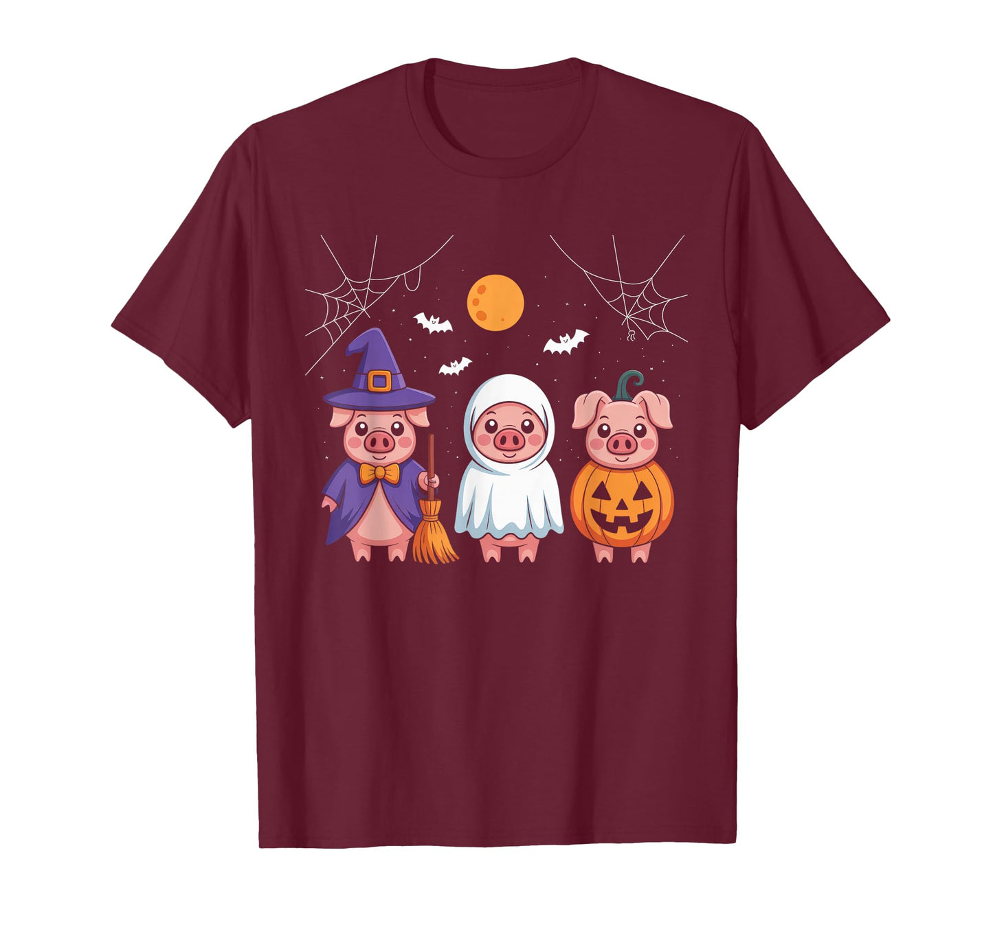 Three Halloween Pigs Cosplay Witch Boo Carved Pumpkin T-Shirt