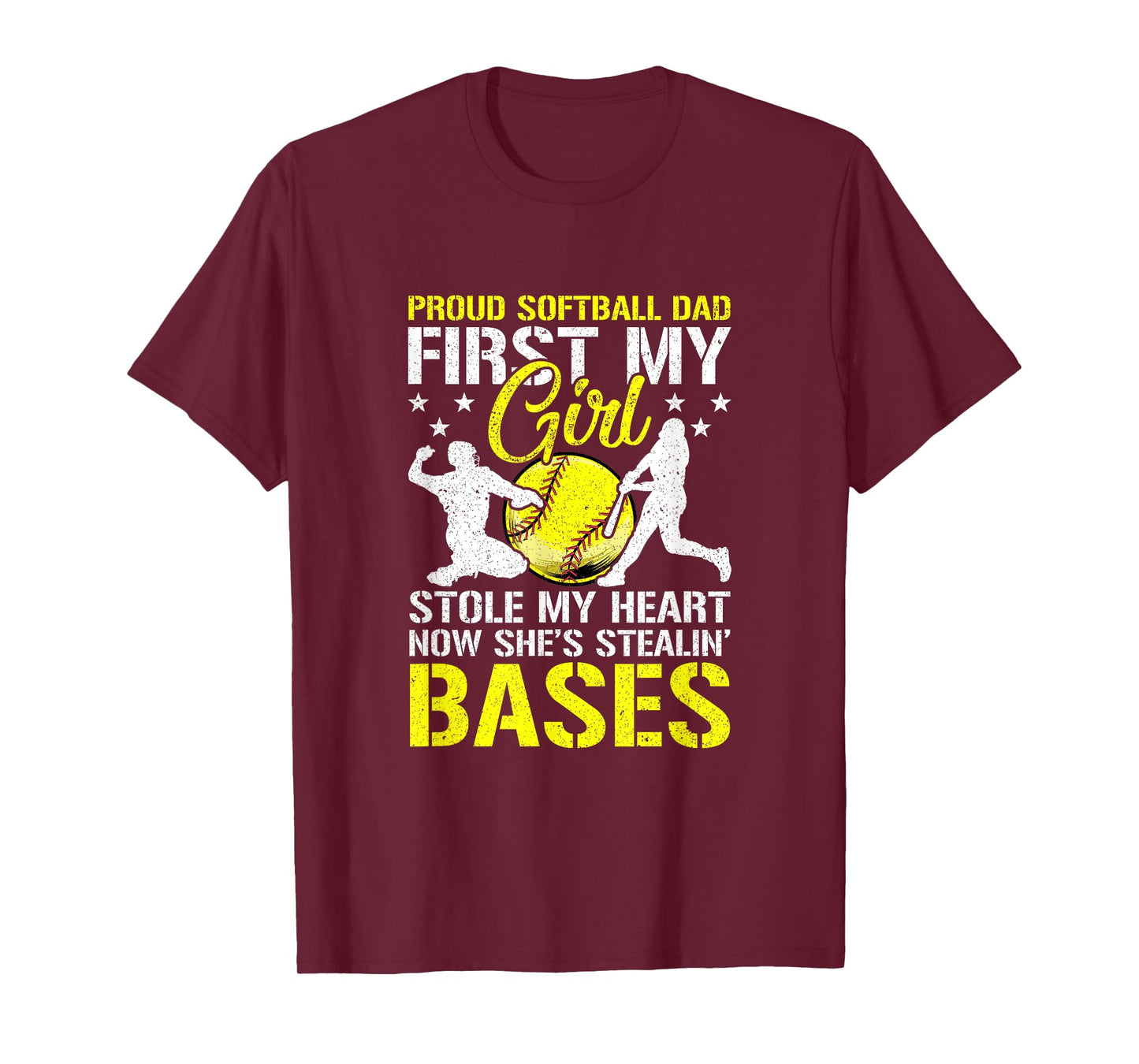 Softball Dad Girl Stole My Heart Stealing Bases Fathers Day T-Shirt