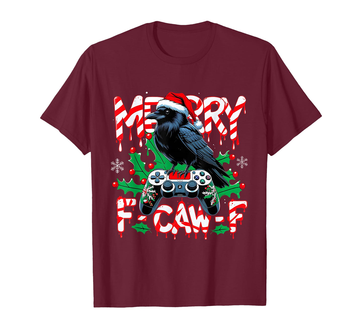 Merry F-Caw-F Gamer Crow Funny Christmas Holiday Tee T-Shirt