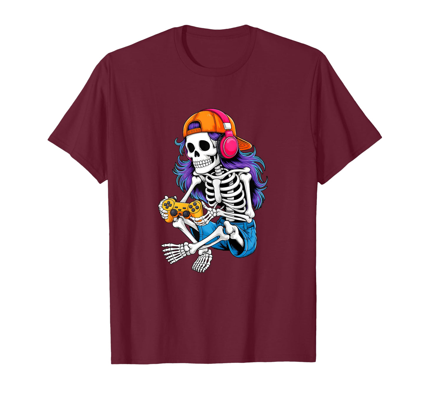 Girls Halloween Skeleton Gamer Video Gaming Girl Teens Women T-Shirt
