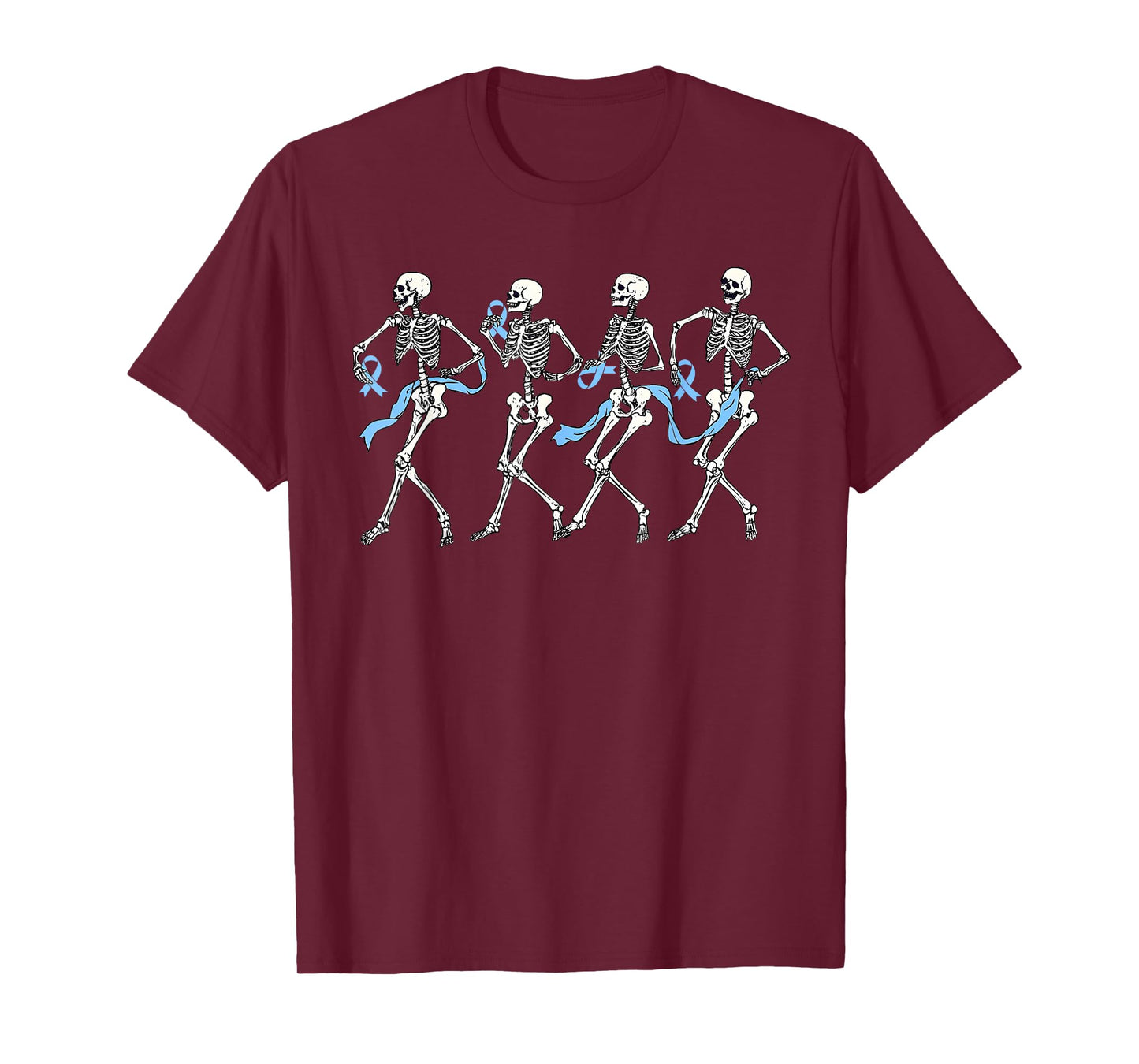 Halloween Prostate Cancer Funny Skeleton Blue Ribbon T-Shirt