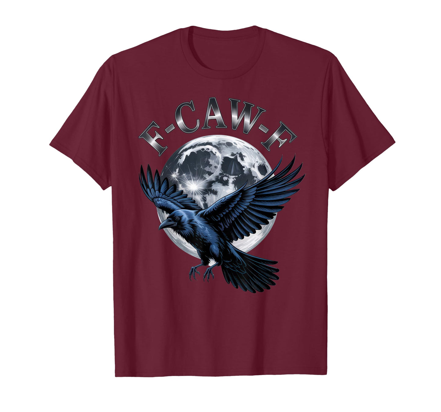 F-CAW-F Raven Flying at Full Moon Gothic Bird Night Design T-Shirt