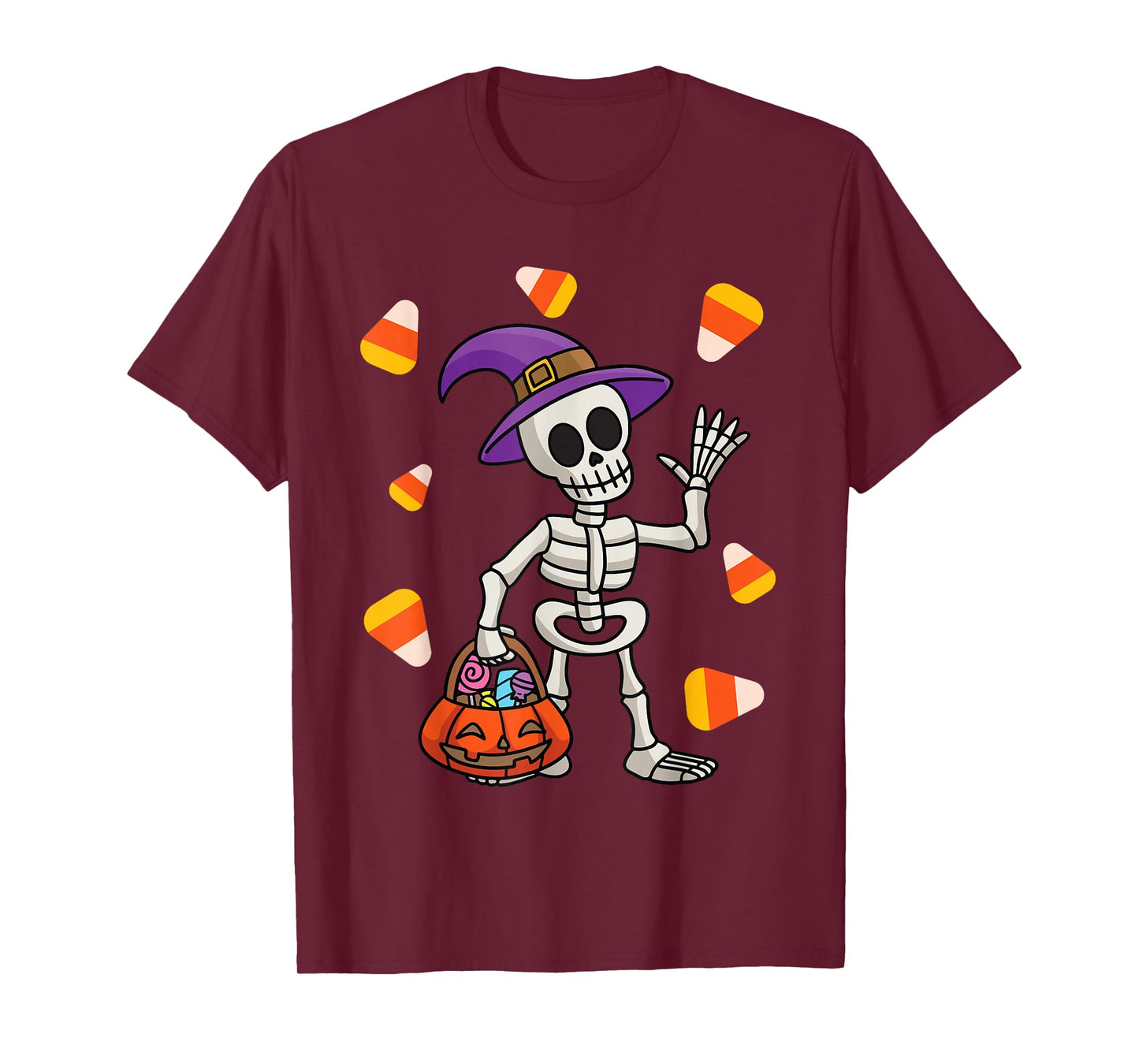 Halloween Fun Pumpkin Candy Corn Costume Witch Hat Skeleton T-Shirt