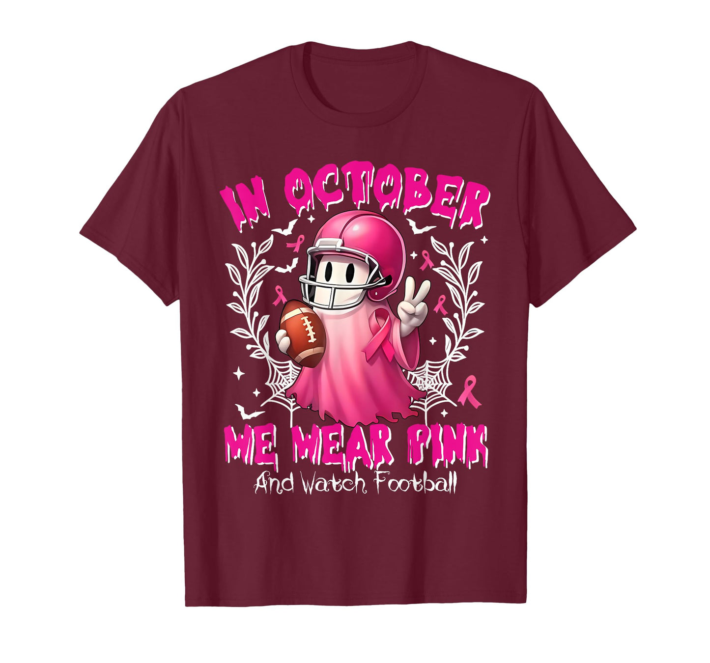 in October We Wear Pink and Watch Football Breast Cancer T-Shirt