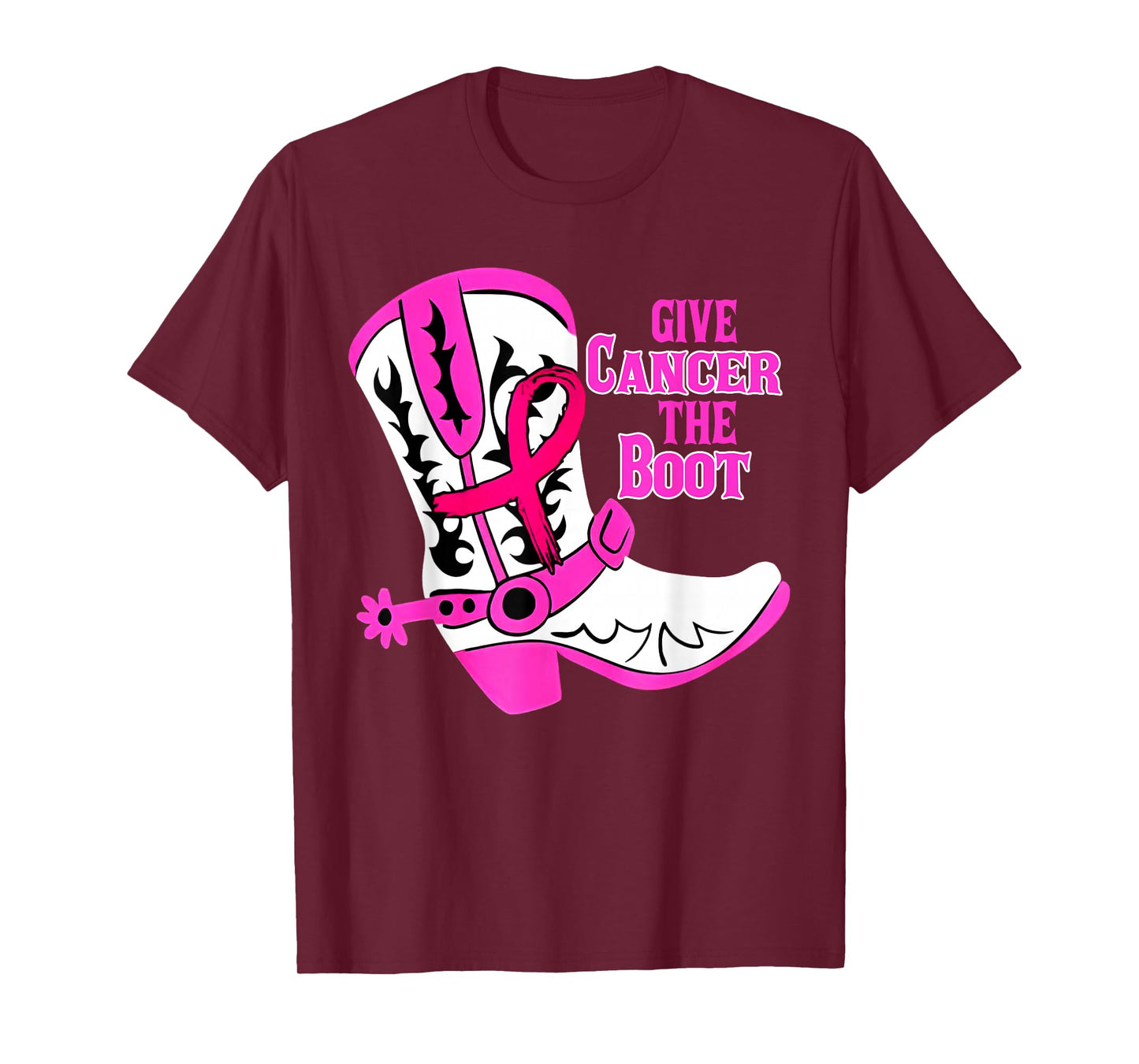Give Breast Cancer The Boot Pink Ribbon Western Cowboy Boots T-Shirt